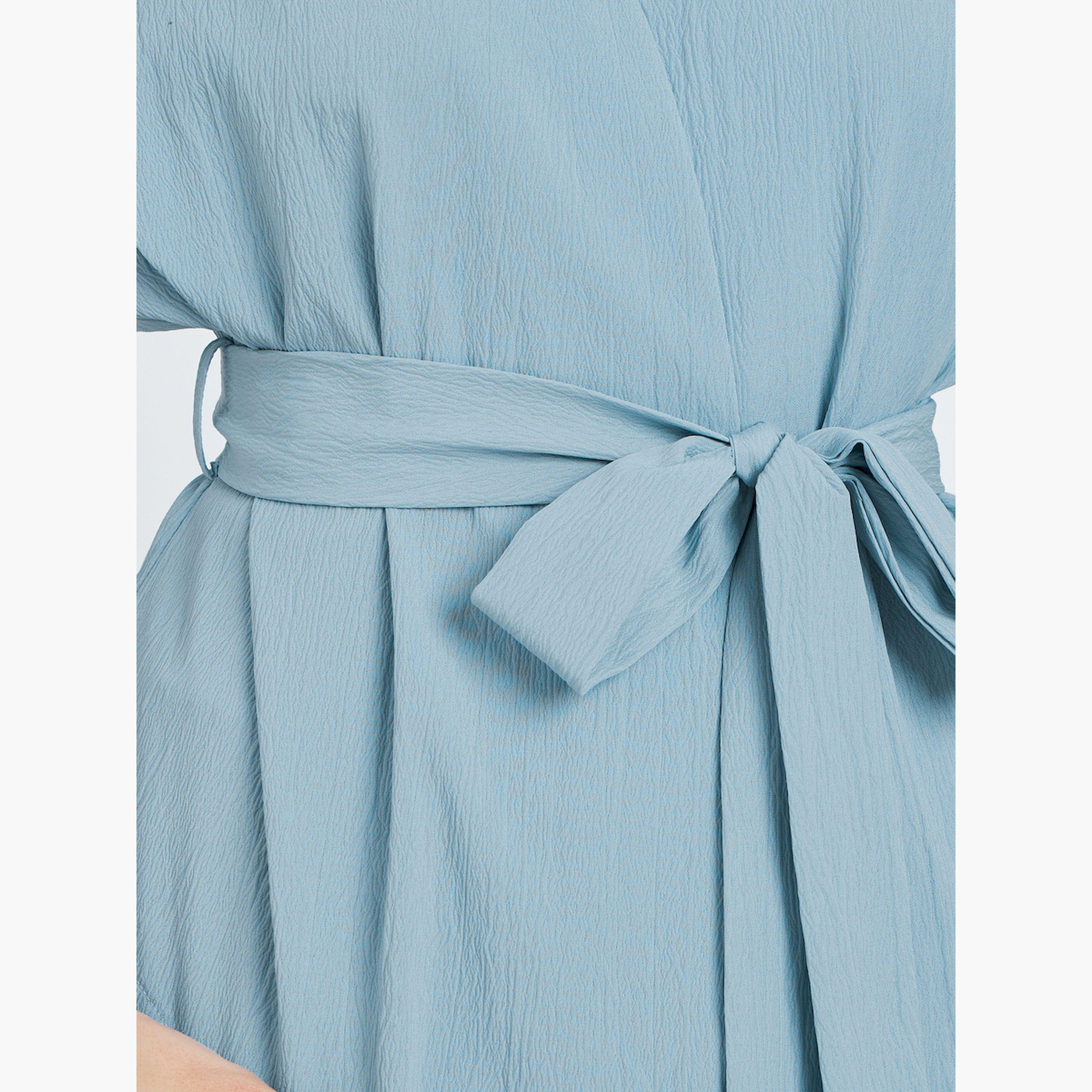 طقم بنطال وبلوزة بارزة الملمس برباط خصر-women-clothing-coordsets-image-3