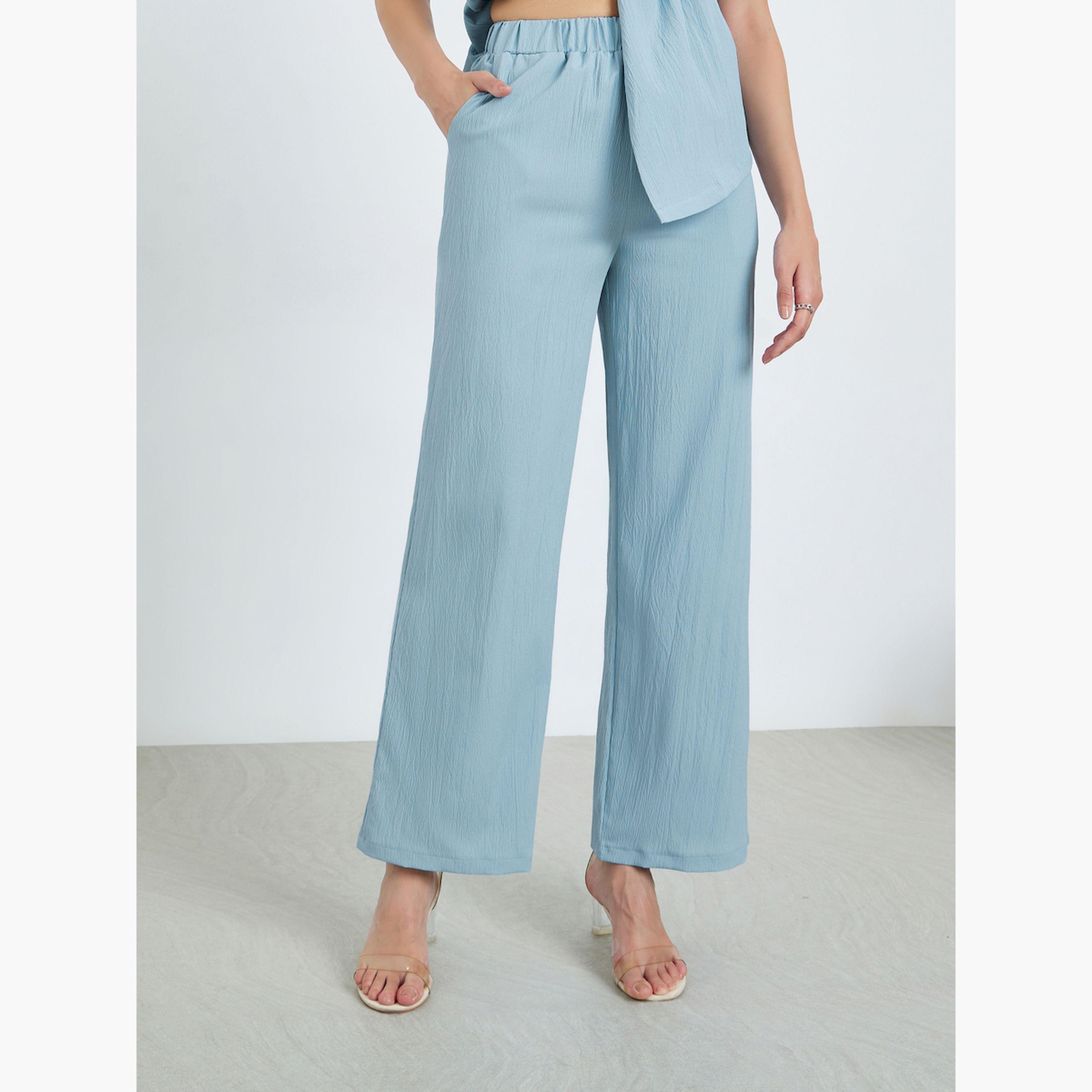 طقم بنطال وبلوزة بارزة الملمس برباط خصر-women-clothing-coordsets-image-4