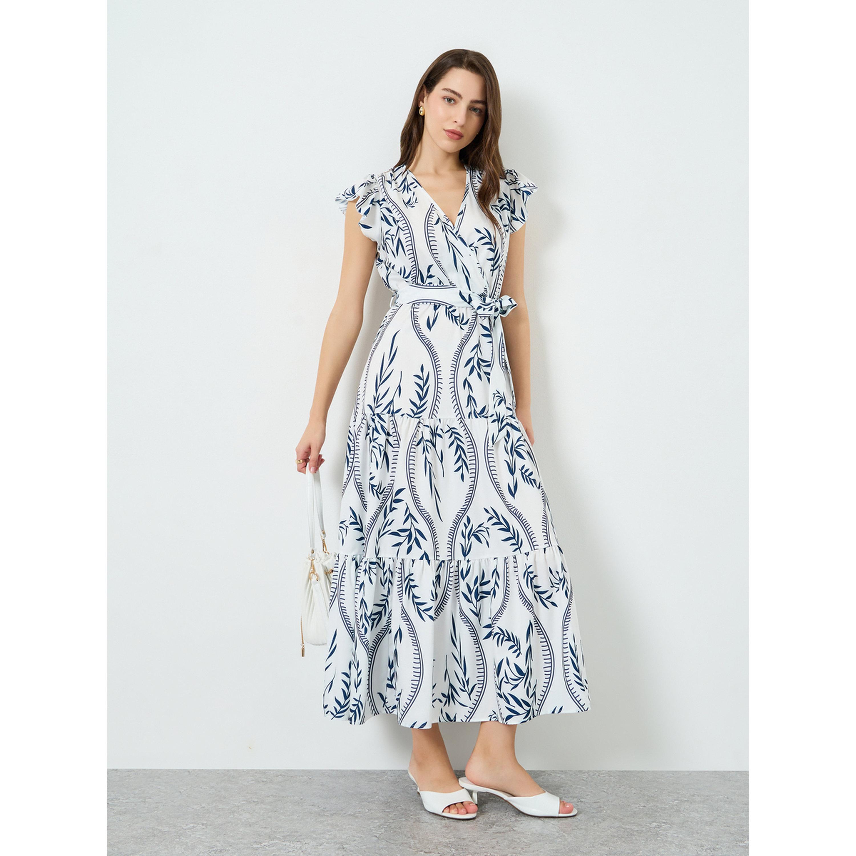 فستان طويل بطبعة أوراق شجر وتصميم طبقات-women-clothing-dresses-image-1