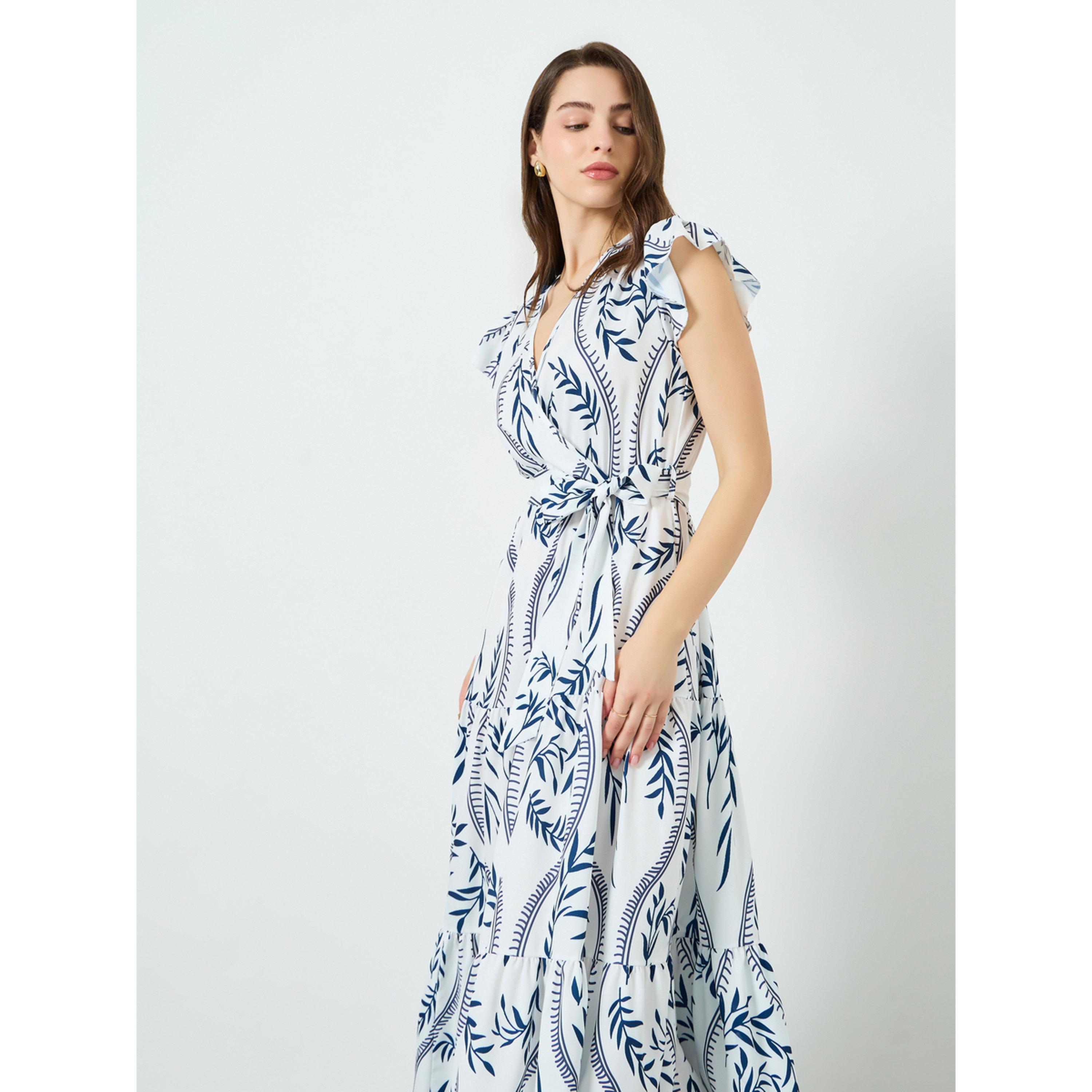 فستان طويل بطبعة أوراق شجر وتصميم طبقات-women-clothing-dresses-image-2