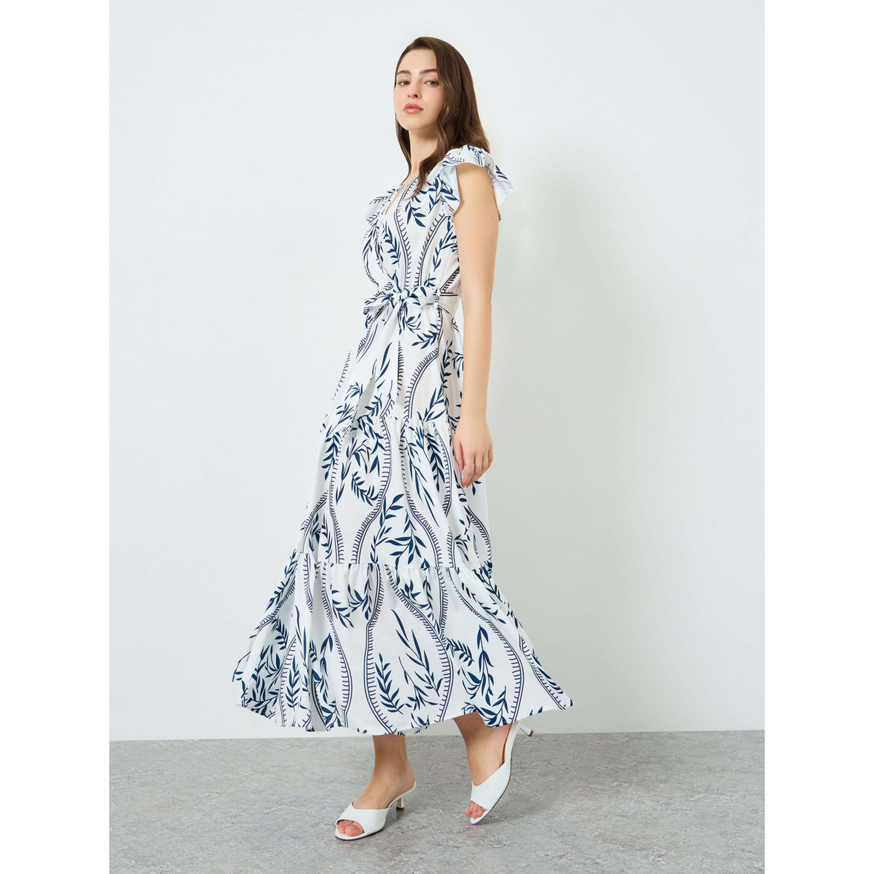فستان طويل بطبعة أوراق شجر وتصميم طبقات-women-clothing-dresses-image-3