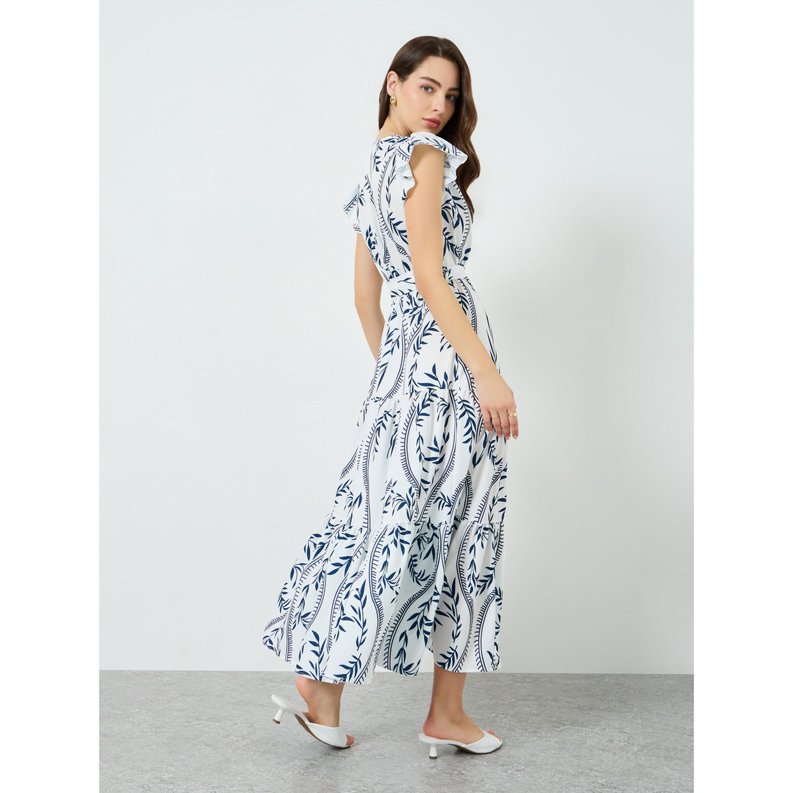 فستان طويل بطبعة أوراق شجر وتصميم طبقات-women-clothing-dresses-image-4
