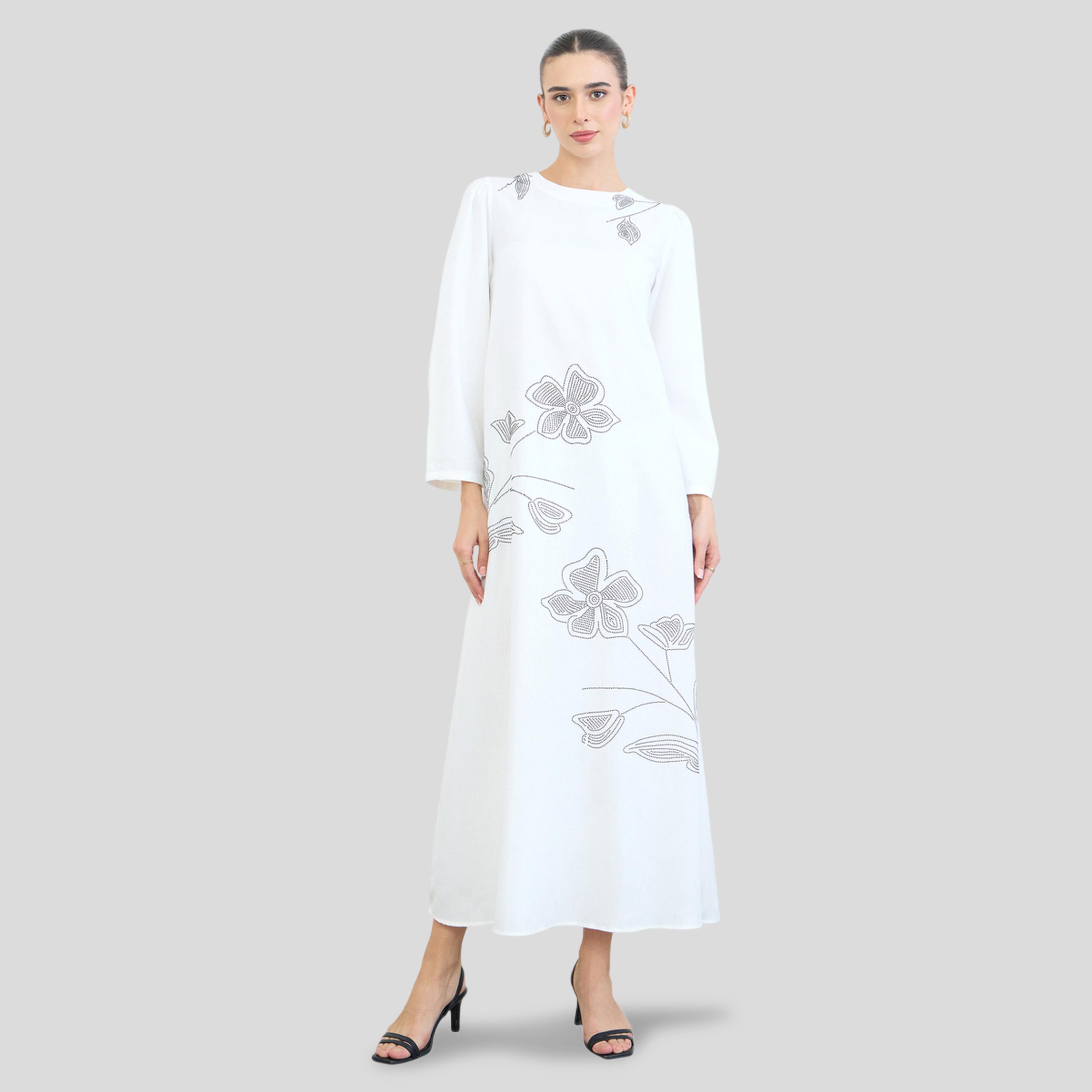 Amirah X Styli Off White Jalabiya with Floral Embellishments-women-arabicclothing-jalabiyas-image-1