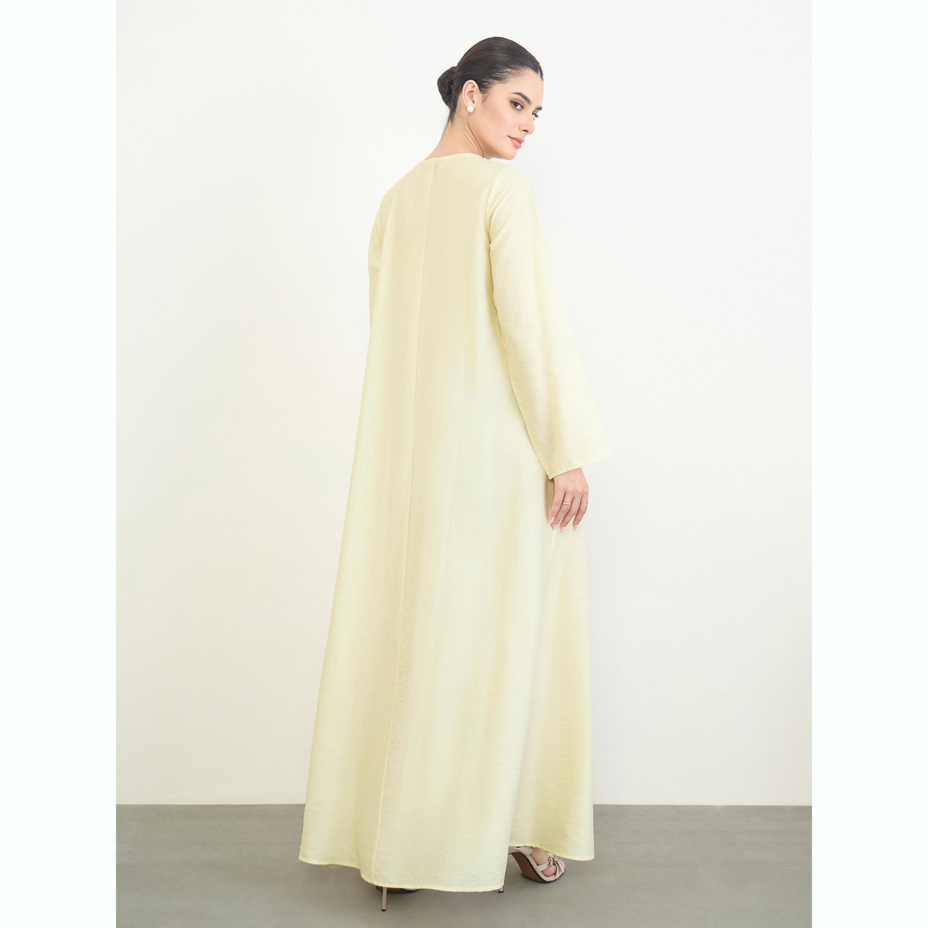Amirah X Styli Yellow Floral Print A-Line Jalabiya-women-arabicclothing-jalabiyas-image-4