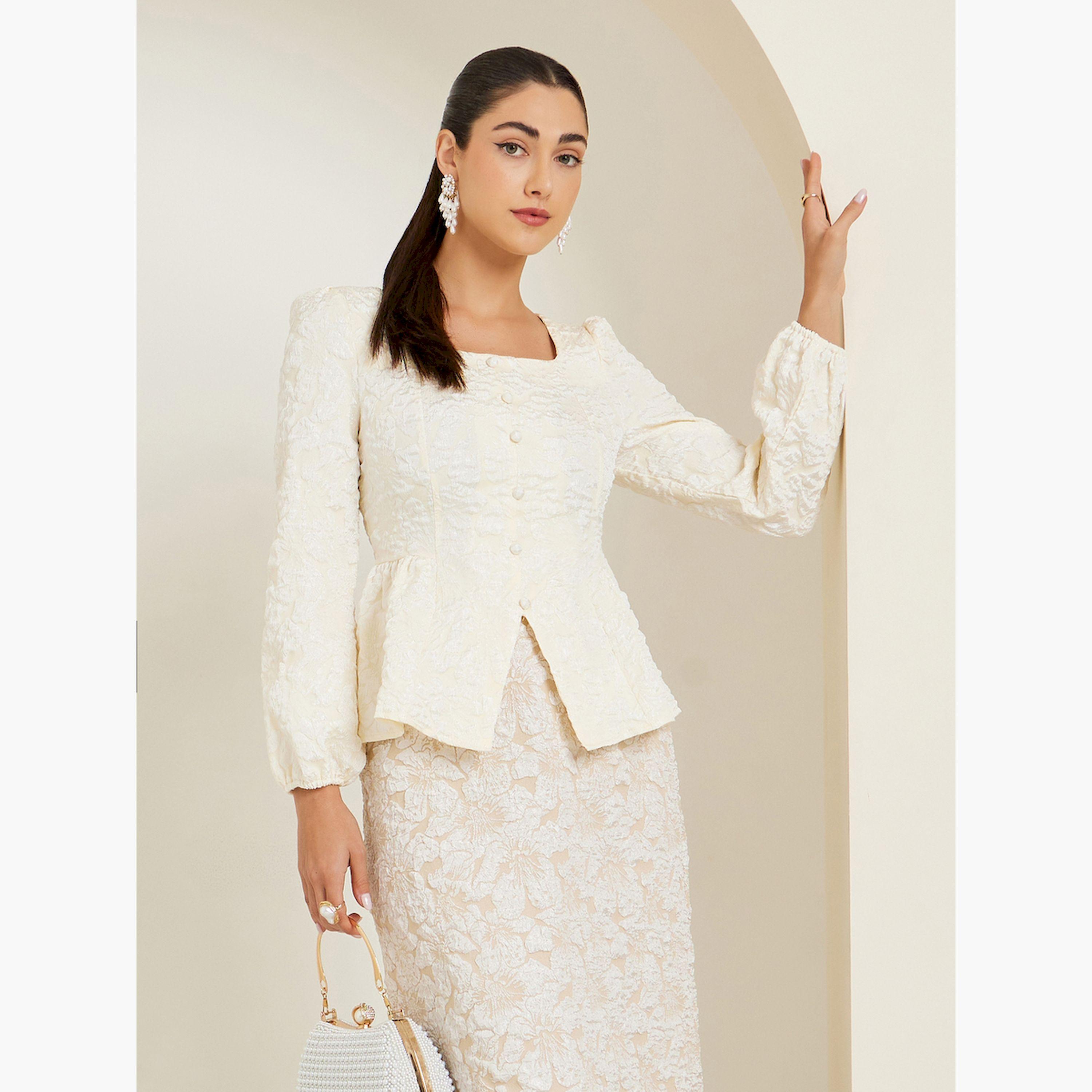 بلوزة جاكار بياقة مربعة-women-clothing-shirtsandblouses-blouses-image-1