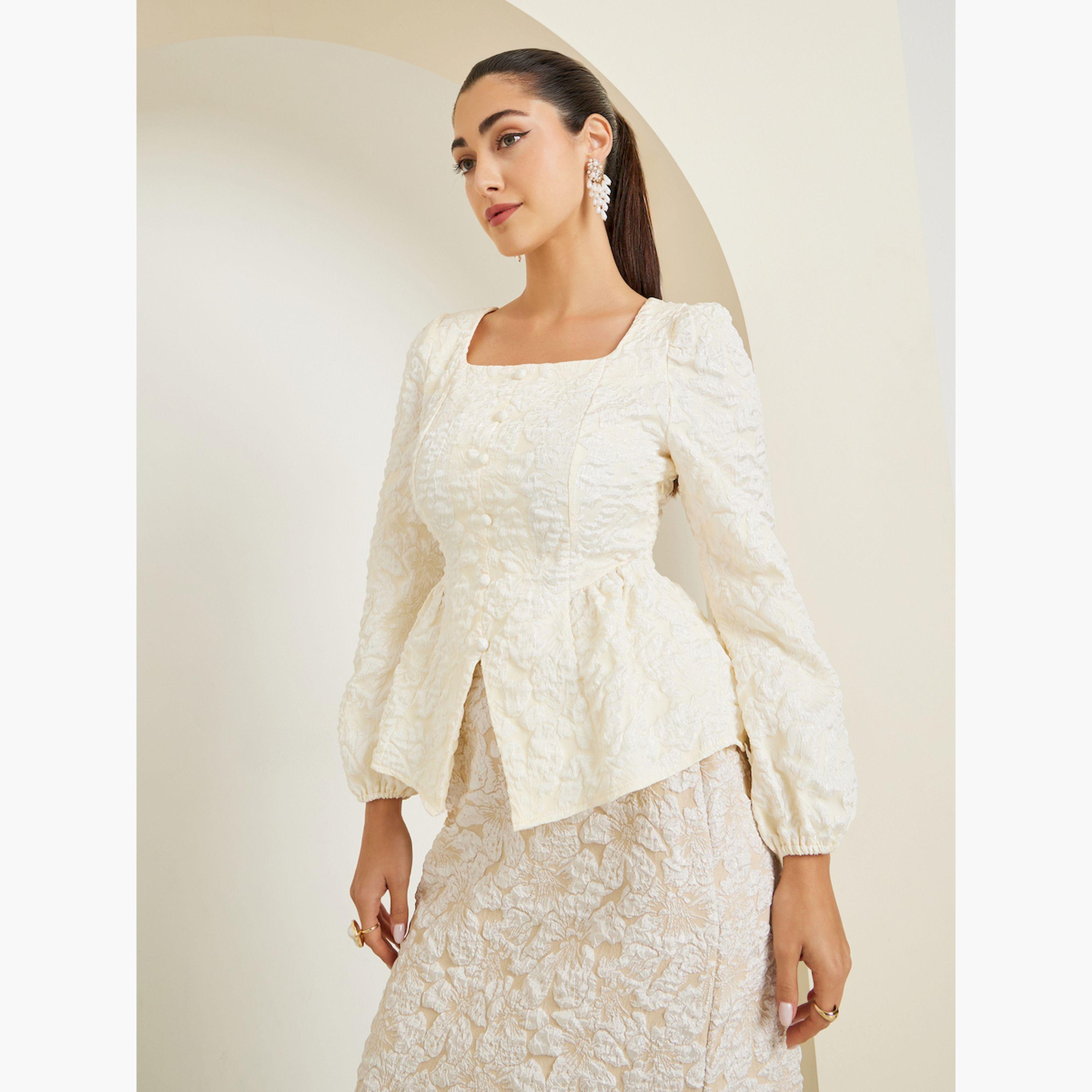 بلوزة جاكار بياقة مربعة-women-clothing-shirtsandblouses-blouses-image-3