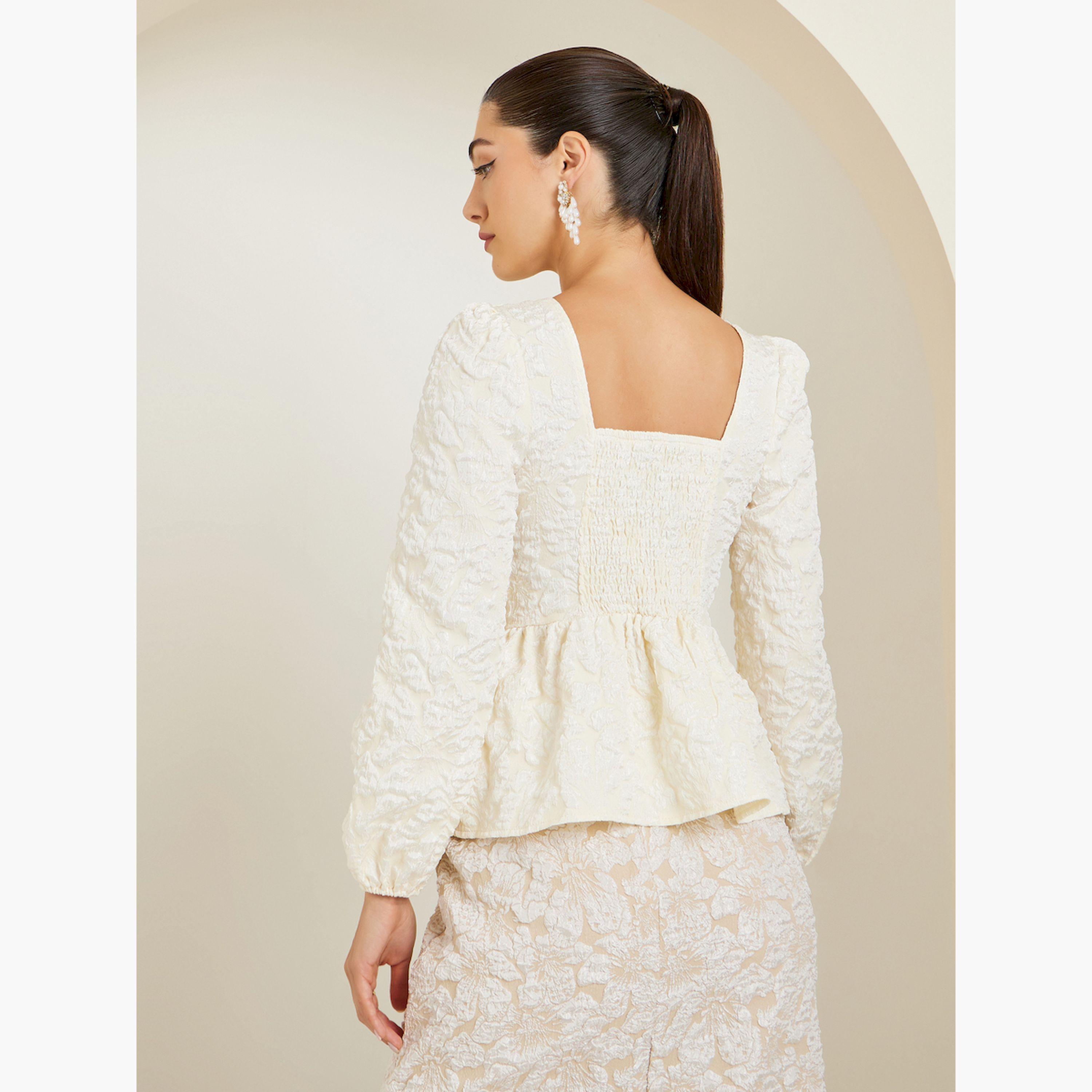 بلوزة جاكار بياقة مربعة-women-clothing-shirtsandblouses-blouses-image-4