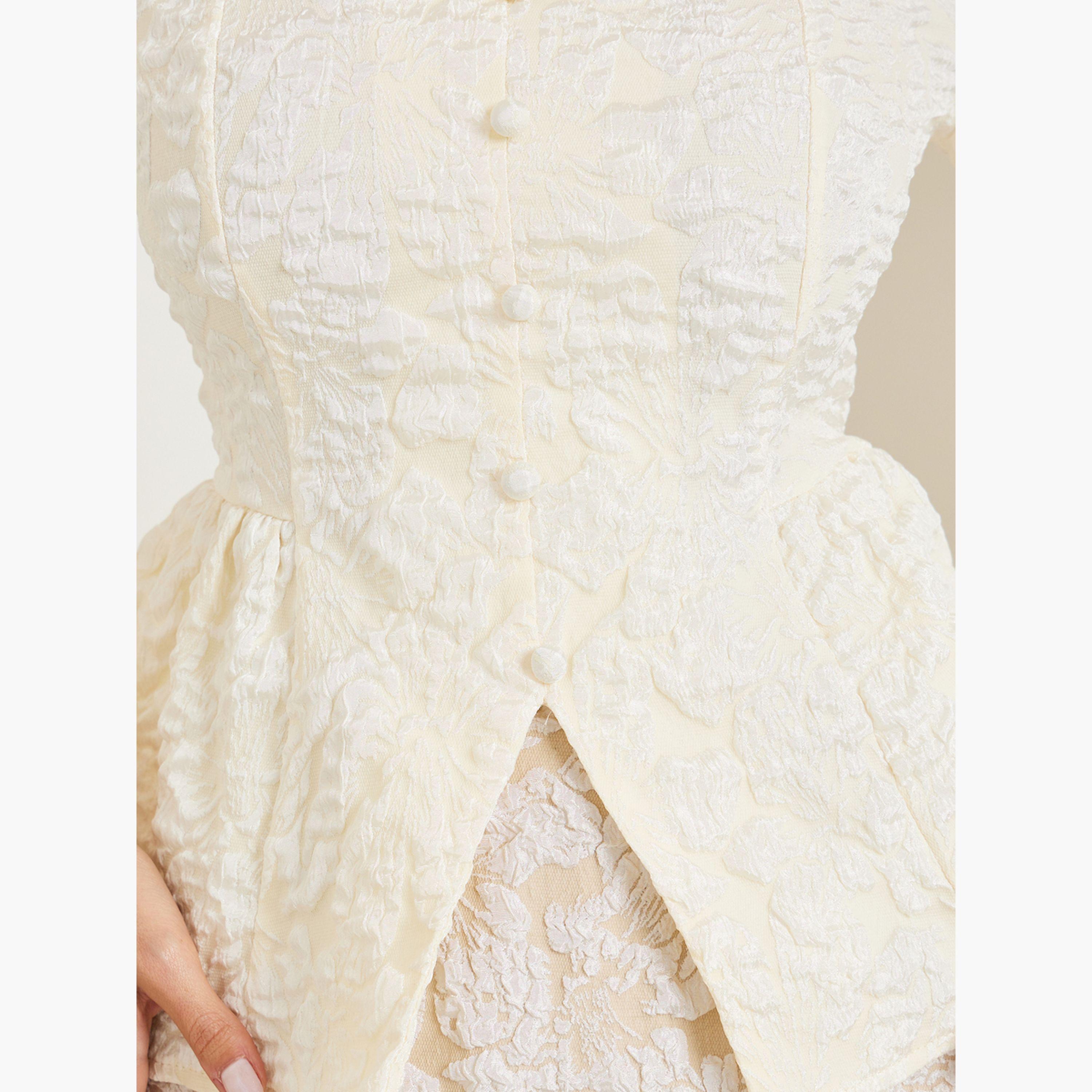 Styli Off-White Square Neck Jacquard Blouse-women-clothing-shirtsandblouses-blouses-image-5