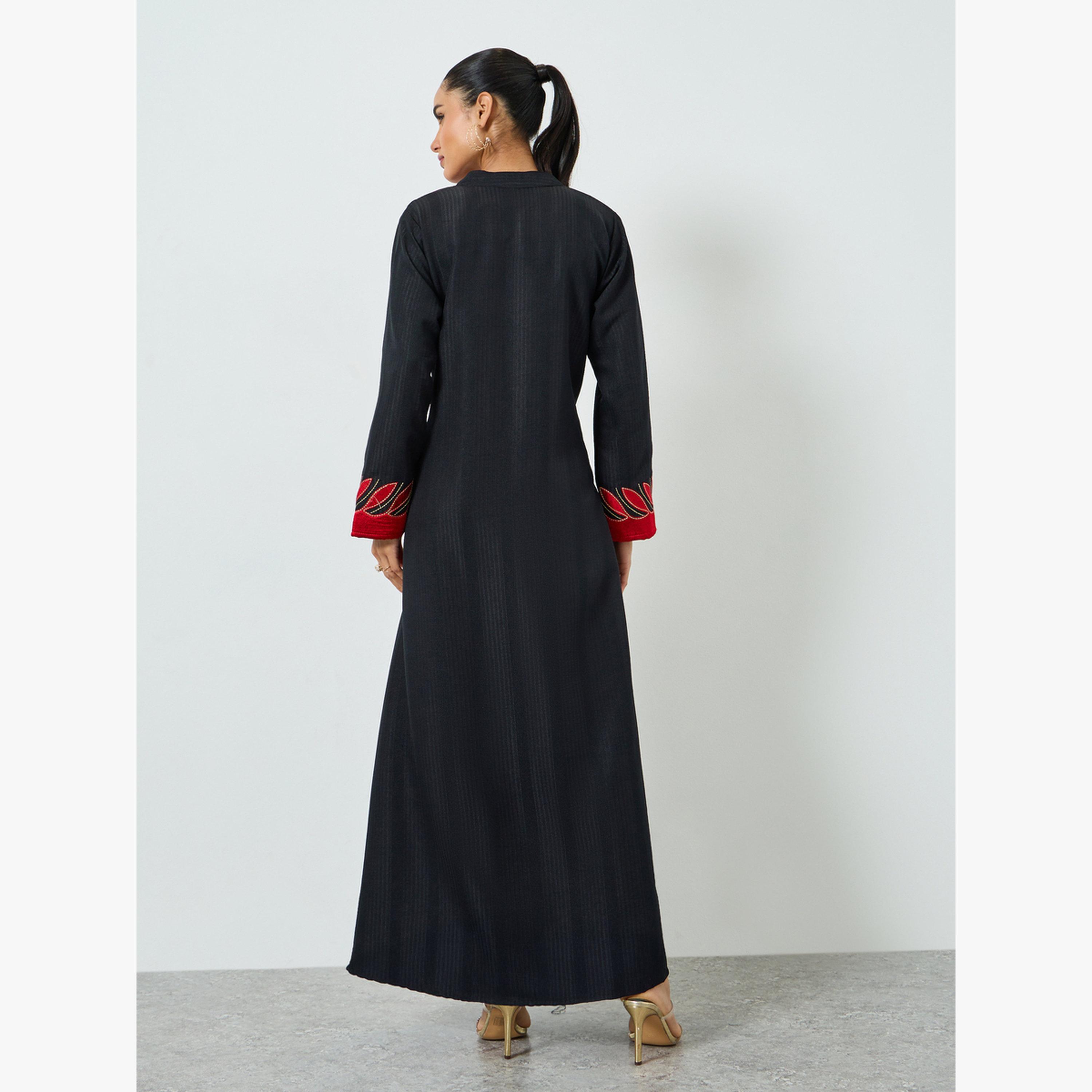 Maxim Creation Black Threadwork Embroidery Stand Collar Jalabiya-women-arabicclothing-jalabiyas-image-4