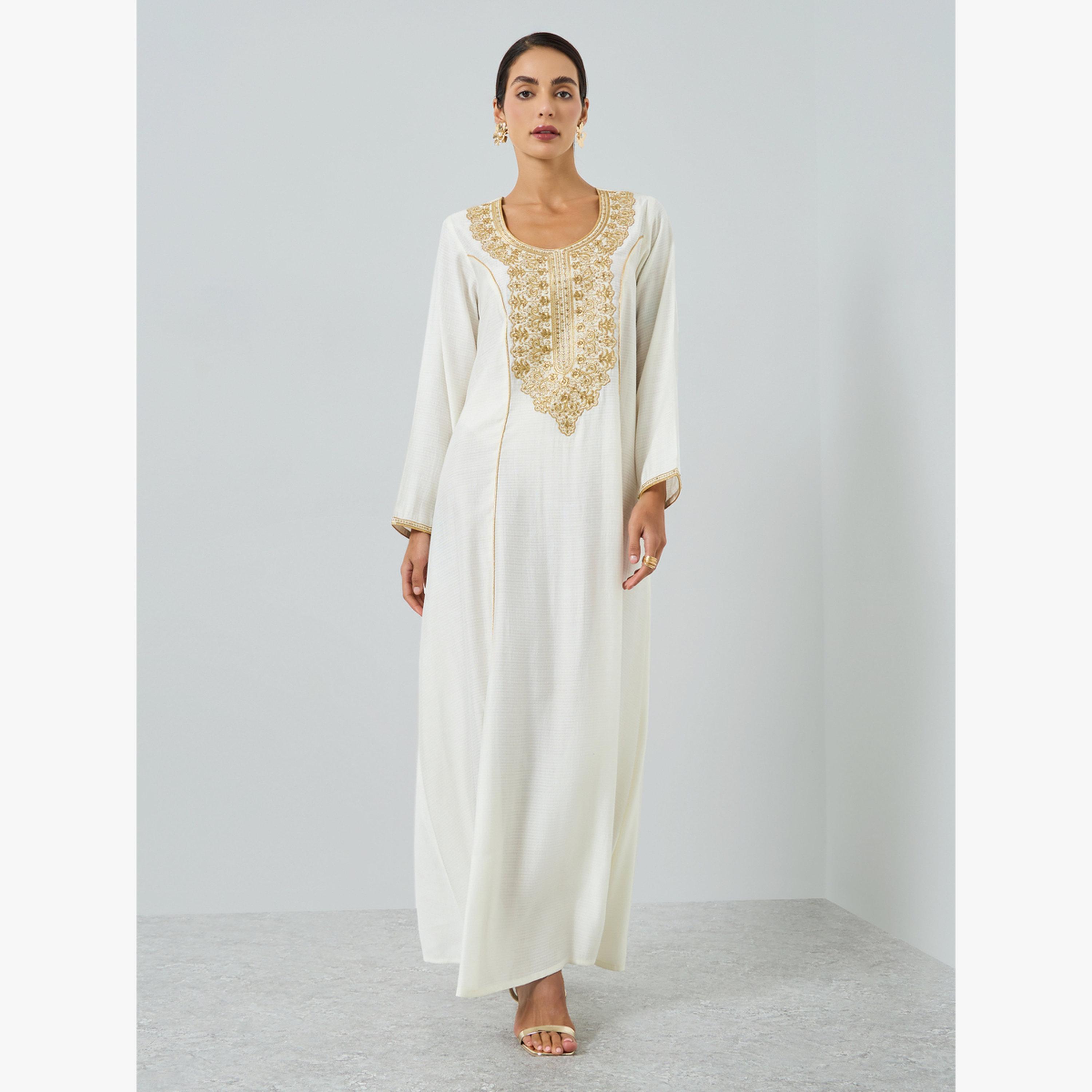 Maxim Creation Cream Threadwork Embroidery Jalabiya-women-arabicclothing-jalabiyas-image-1