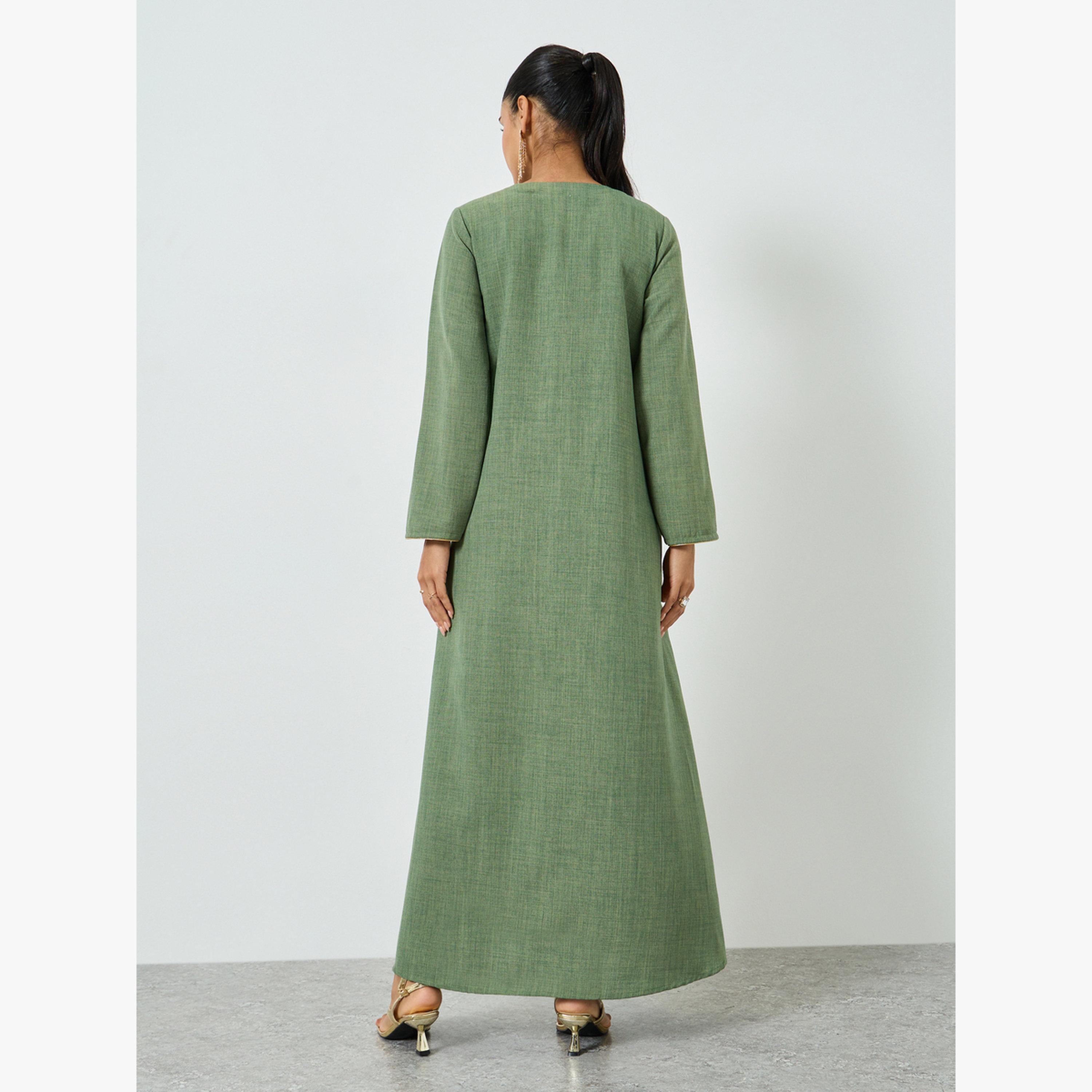 Maxim Creation Green Beaded Jalabiya with Fold Pleat-women-arabicclothing-jalabiyas-image-4