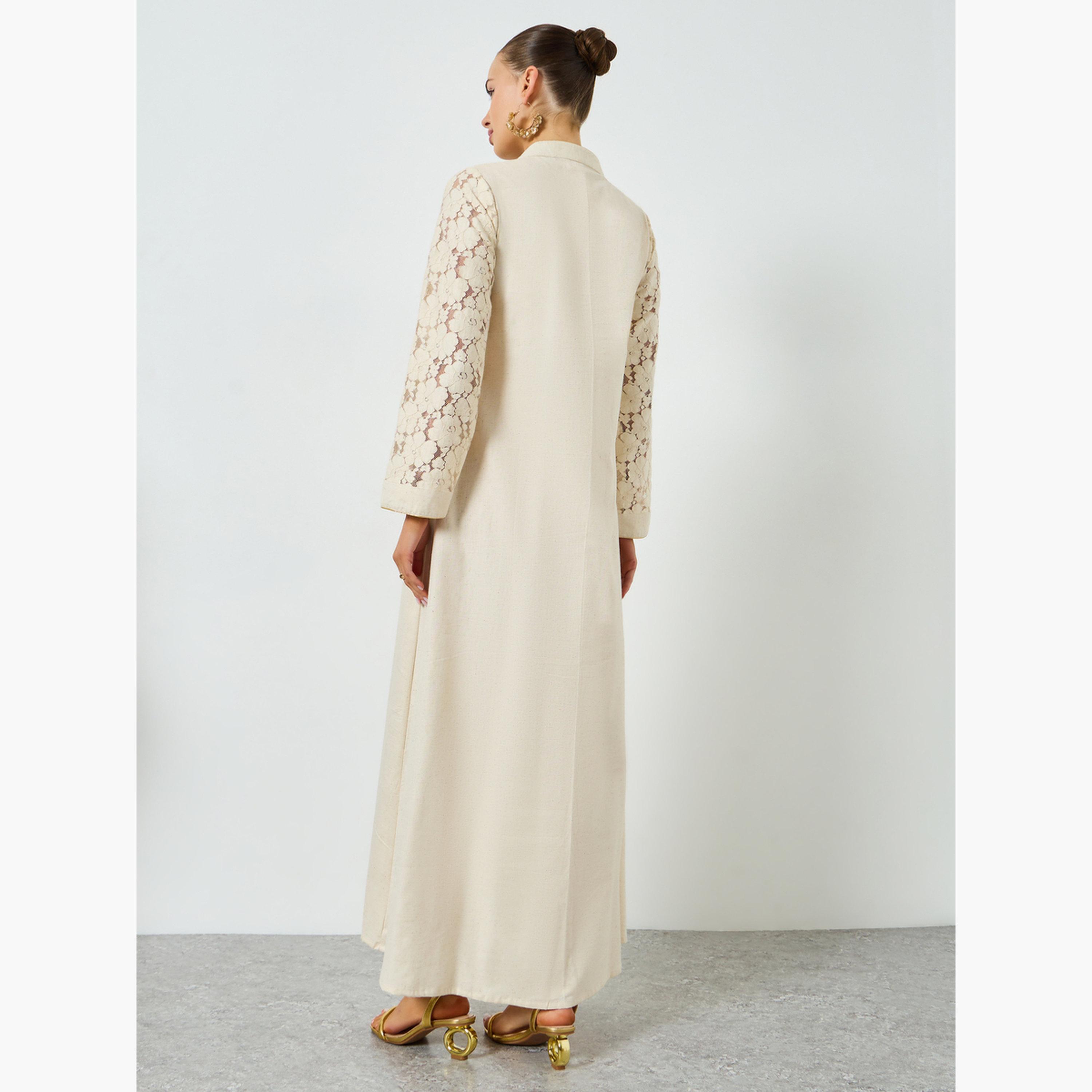 ماكسيم كرييشن - جلابية قطنية كريمية مطرزة تصميم A-women-arabicclothing-jalabiyas-image-5