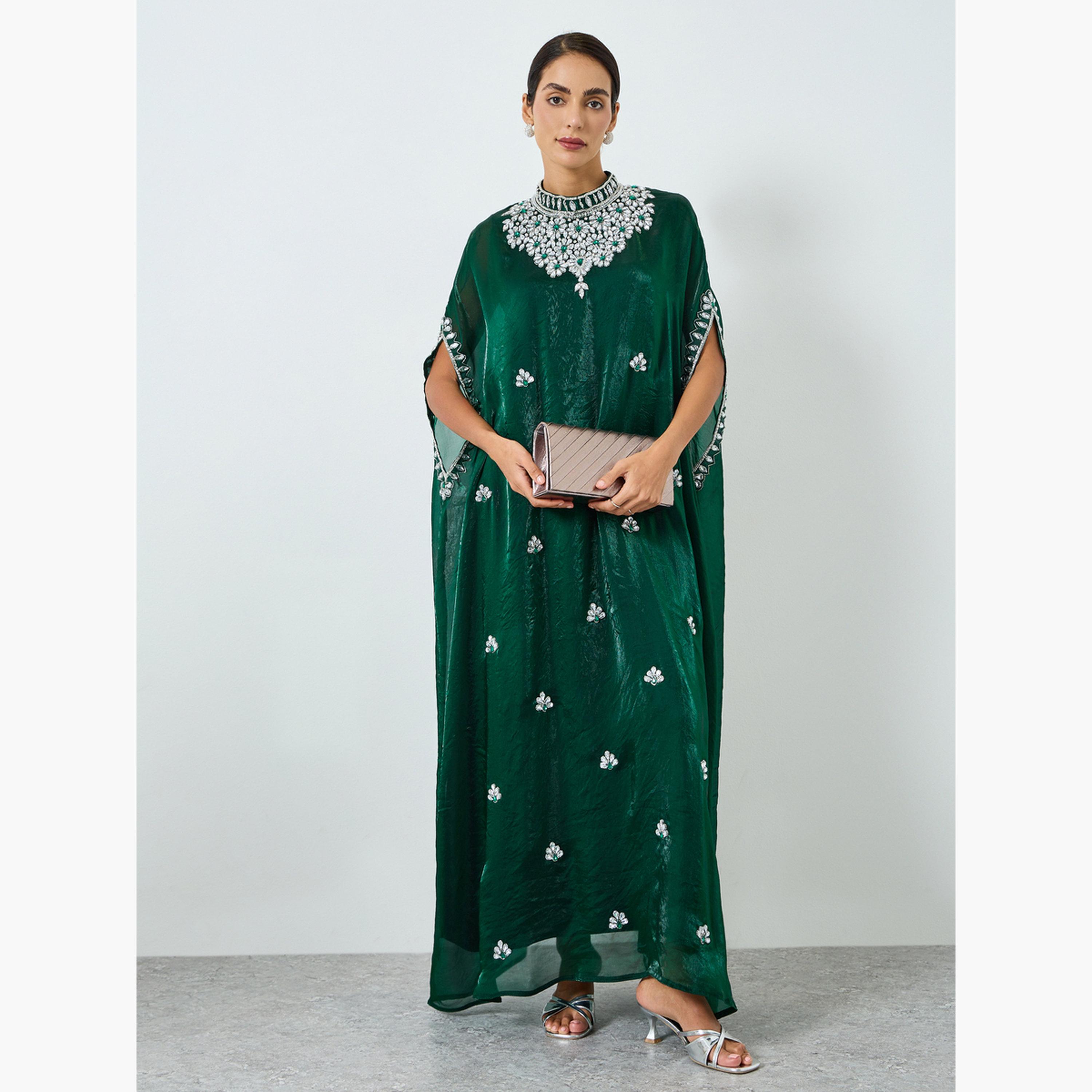 فستان طويل بياقة عالية ومزين للنساء-women-clothing-dresses-image-1