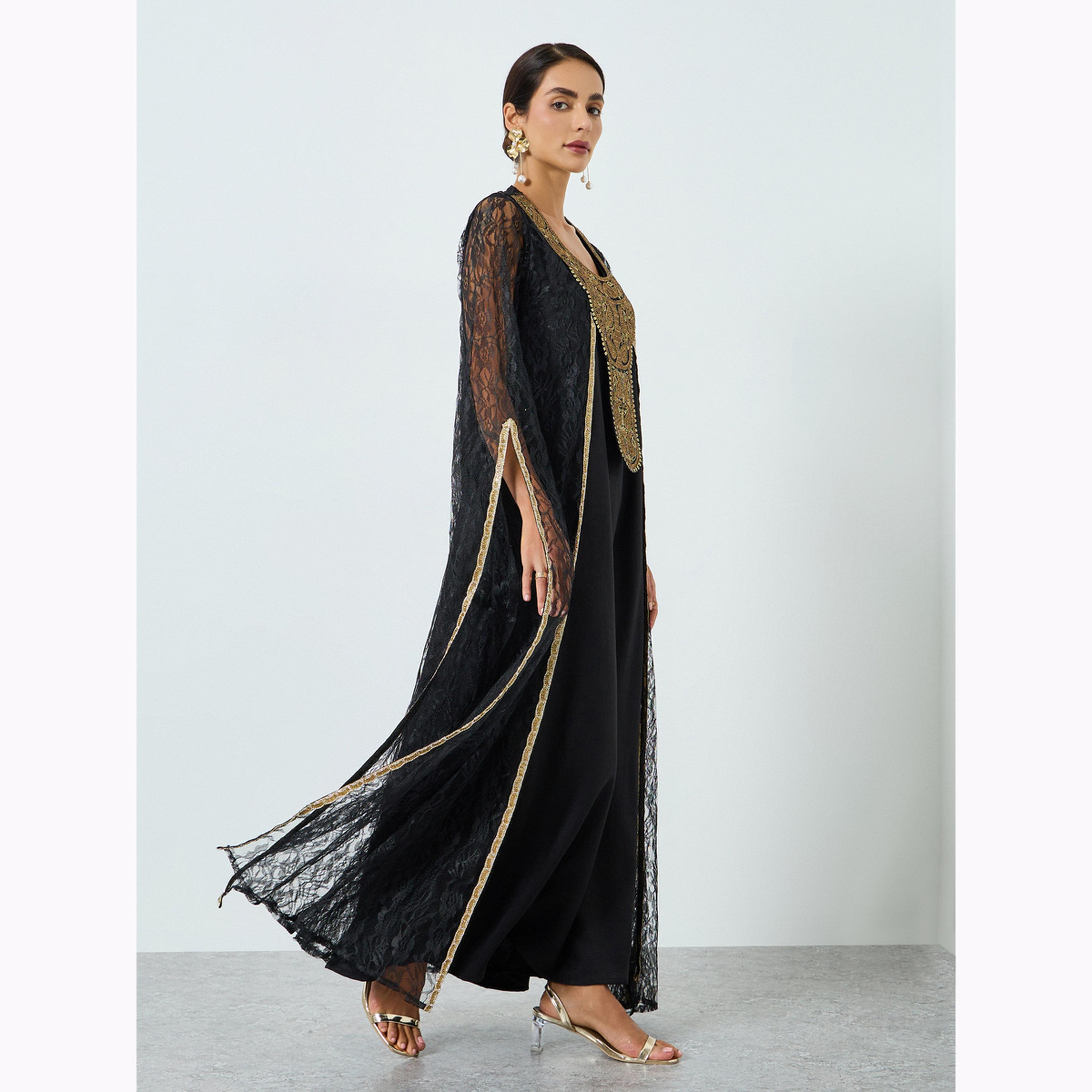 Maxim Creation X Styli Golden Embroidery Threadwork Jalabiya with Slit Sleeves-women-arabicclothing-jalabiyas-image-3