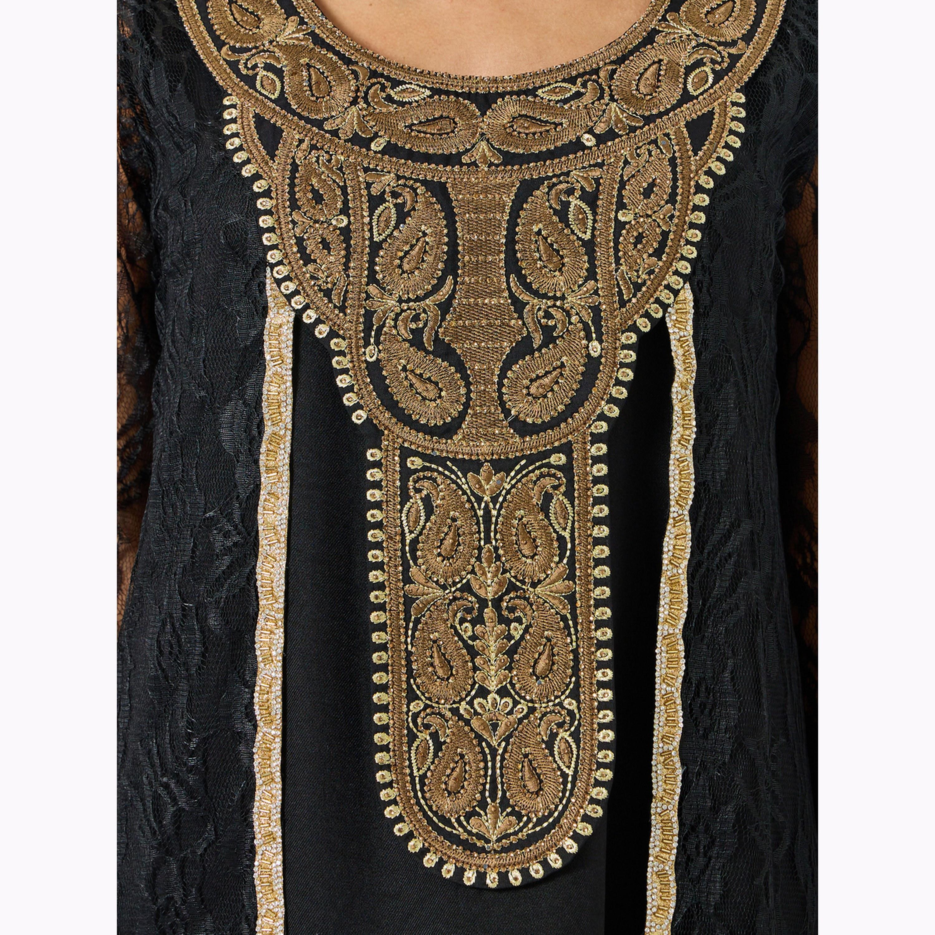 Maxim Creation X Styli Golden Embroidery Threadwork Jalabiya with Slit Sleeves-women-arabicclothing-jalabiyas-image-6