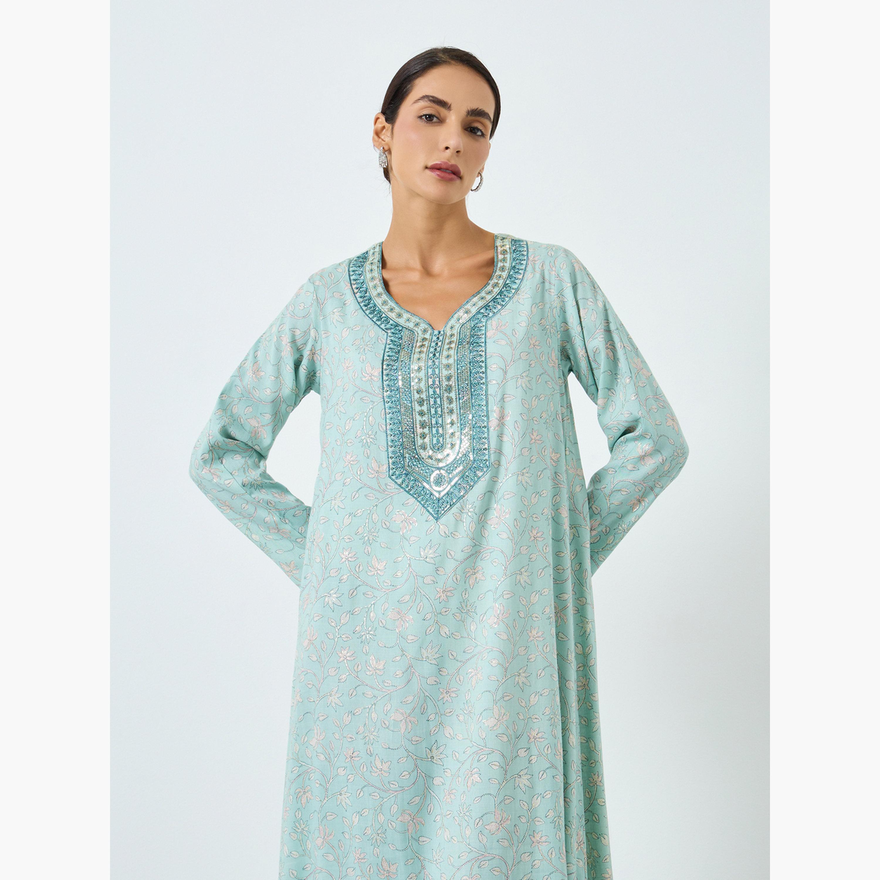 جلابية مطبوعة ومطرزة بخيوط للنساء-women-arabicclothing-jalabiyas-image-2