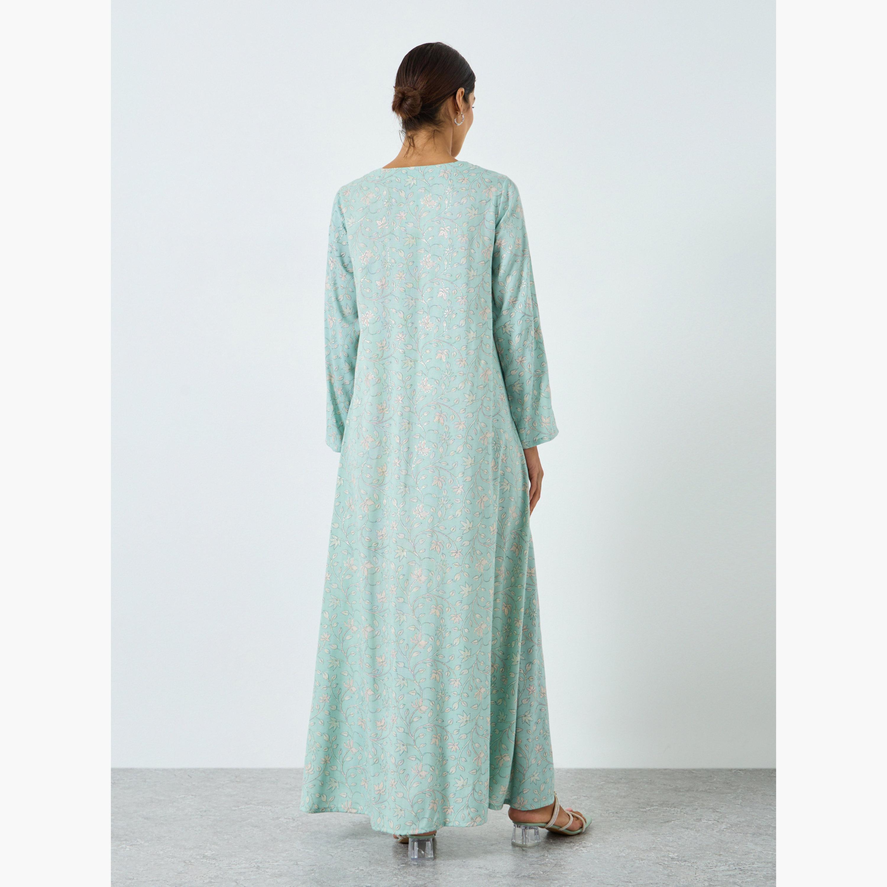 جلابية مطبوعة ومطرزة بخيوط للنساء-women-arabicclothing-jalabiyas-image-5