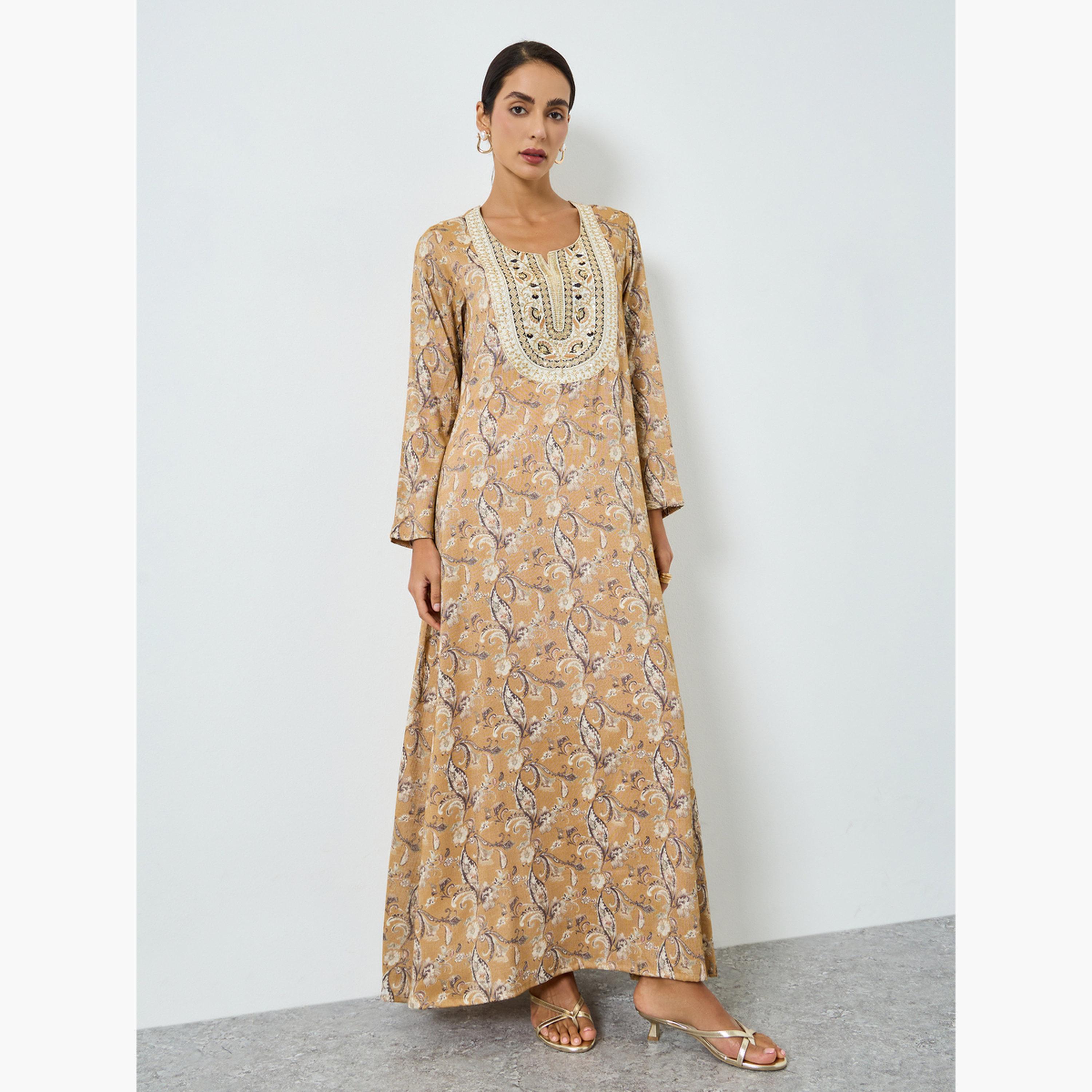 جلابية مطبوعة ومطرزة بخيوط ثريد-women-arabicclothing-jalabiyas-image-3
