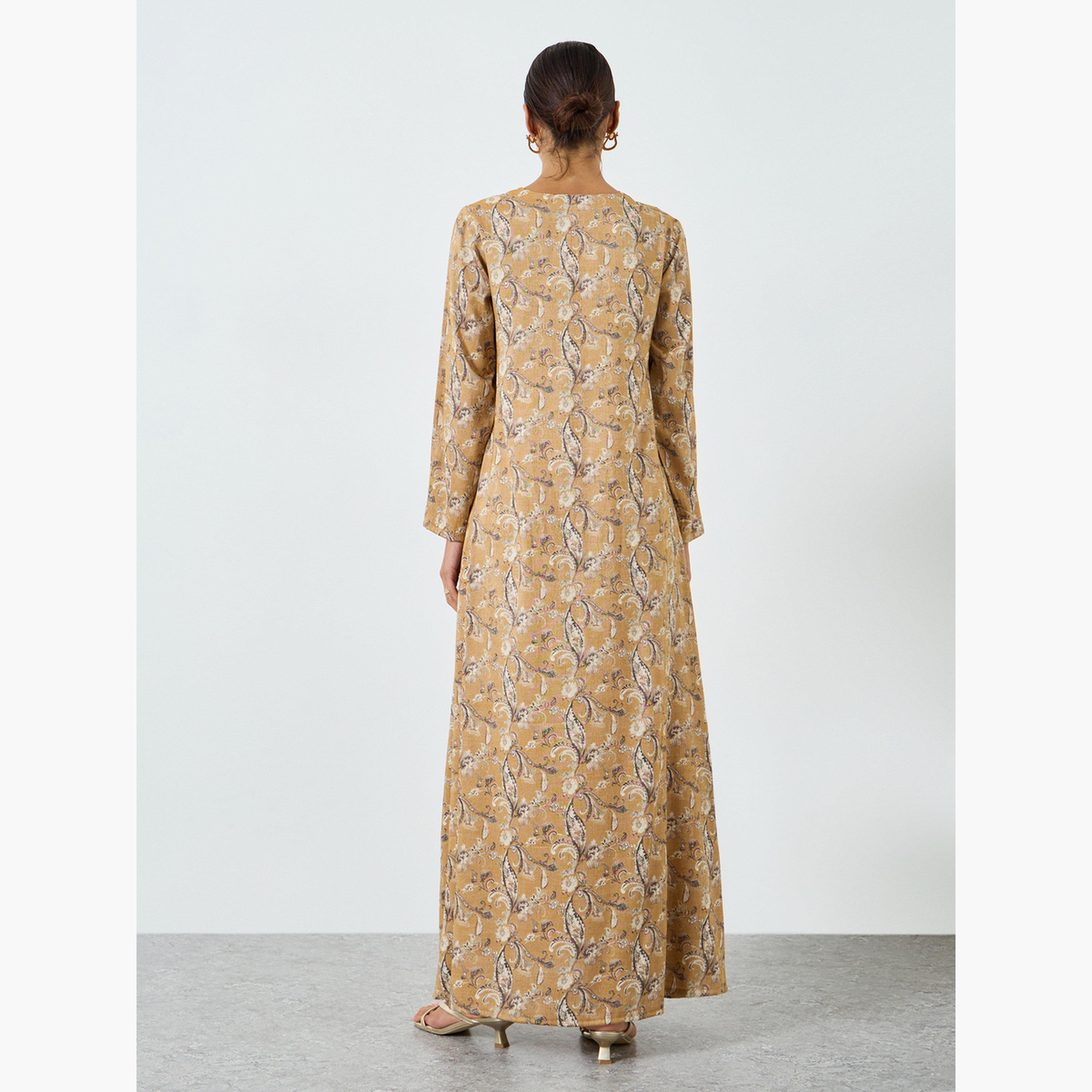 جلابية مطبوعة ومطرزة بخيوط ثريد-women-arabicclothing-jalabiyas-image-5