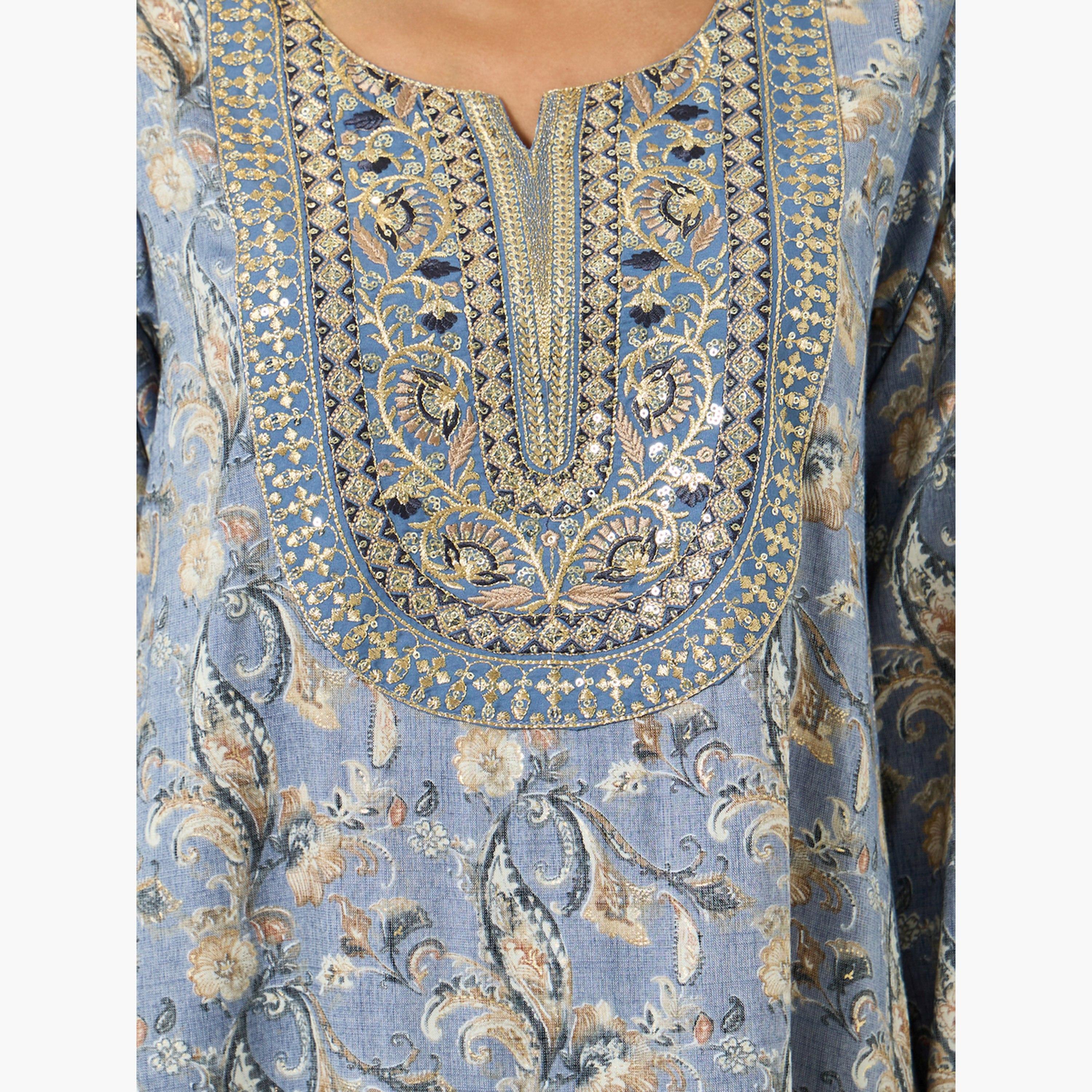جلابية مطبوعة ومطرزة بخيوط للنساء-women-arabicclothing-jalabiyas-image-4