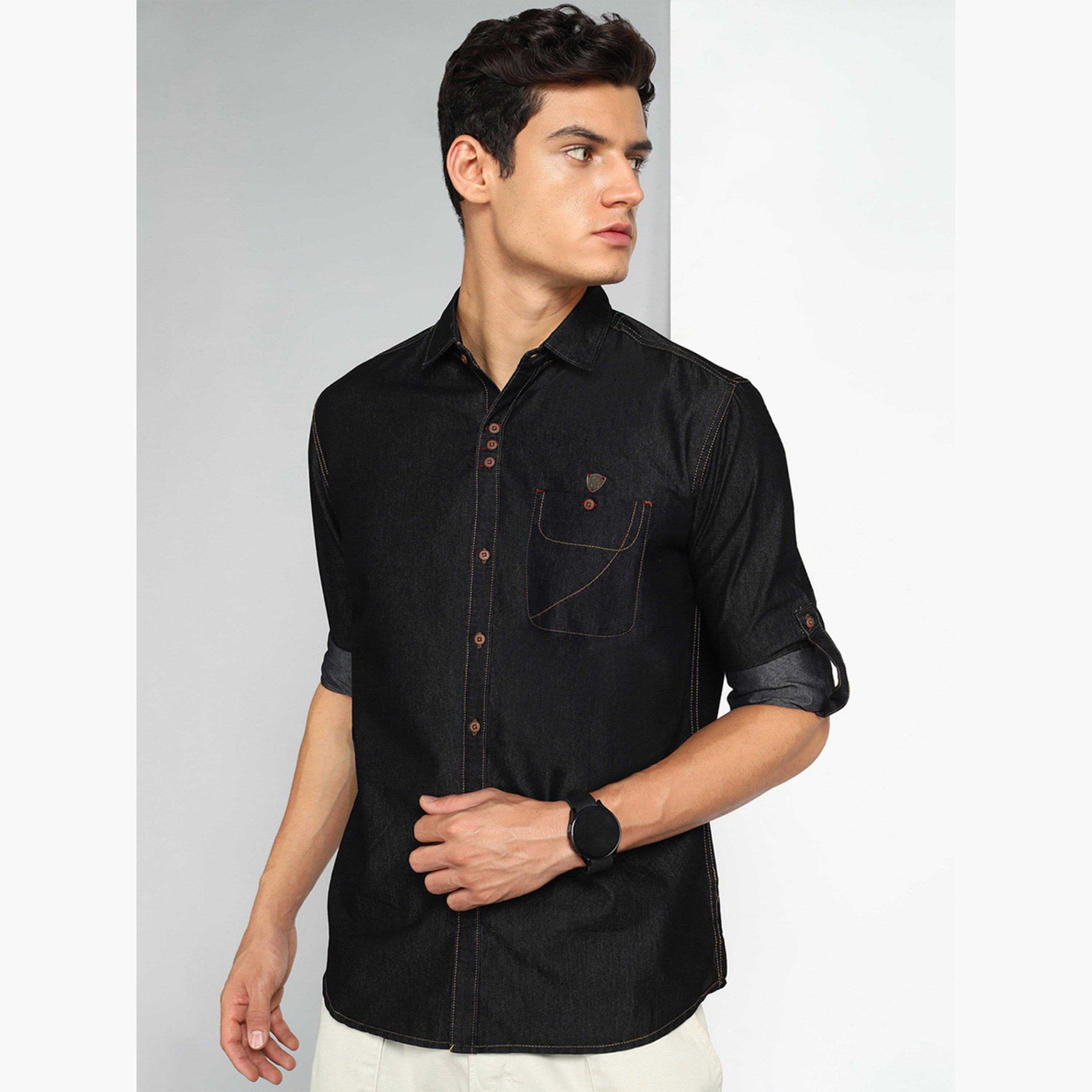 KUONS AVENUE X Styli Men Black Denim Shirt-men-clothing-shirts-image-1