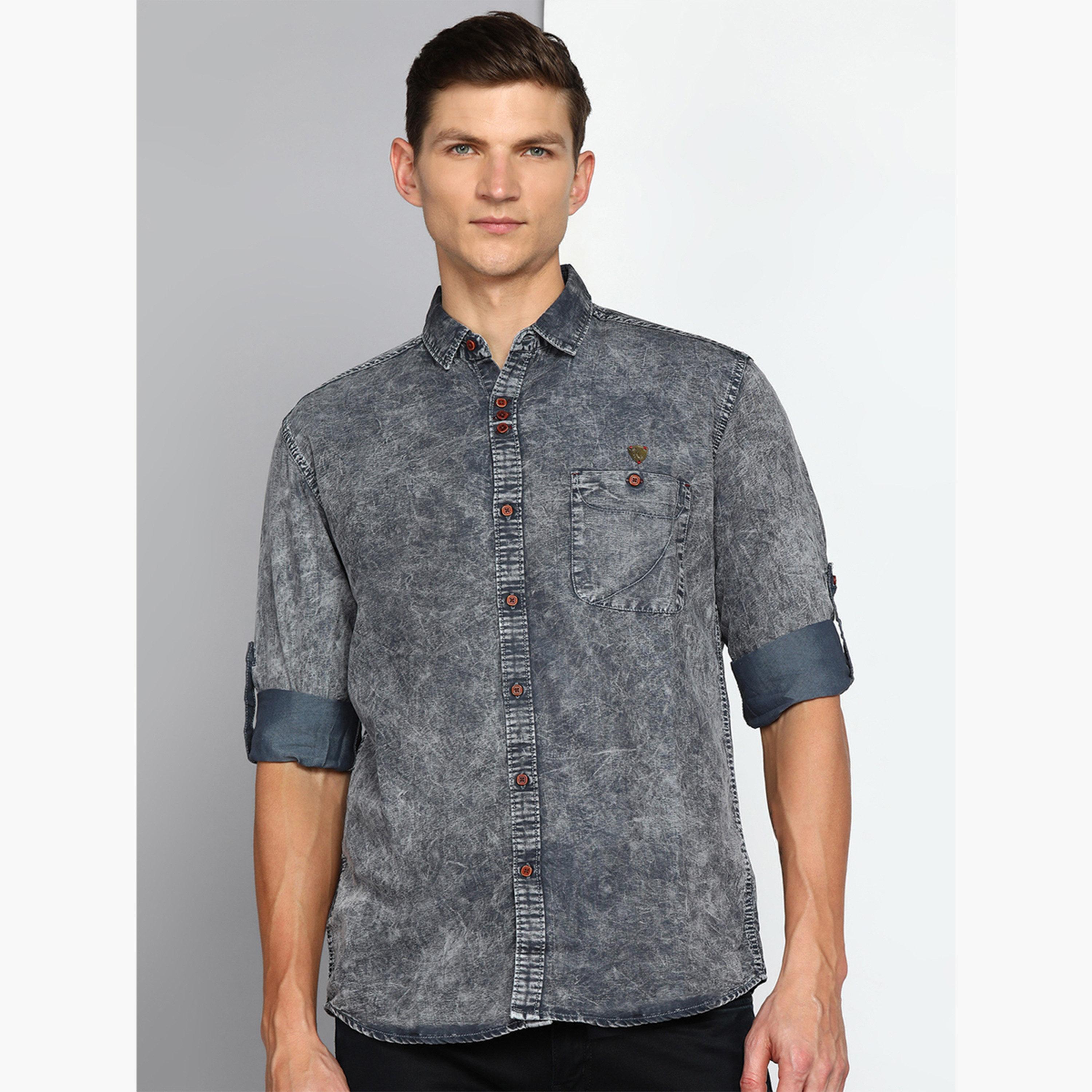 KUONS AVENUE X Styli Men Grey Denim Washed Shirt-men-clothing-shirts-image-1