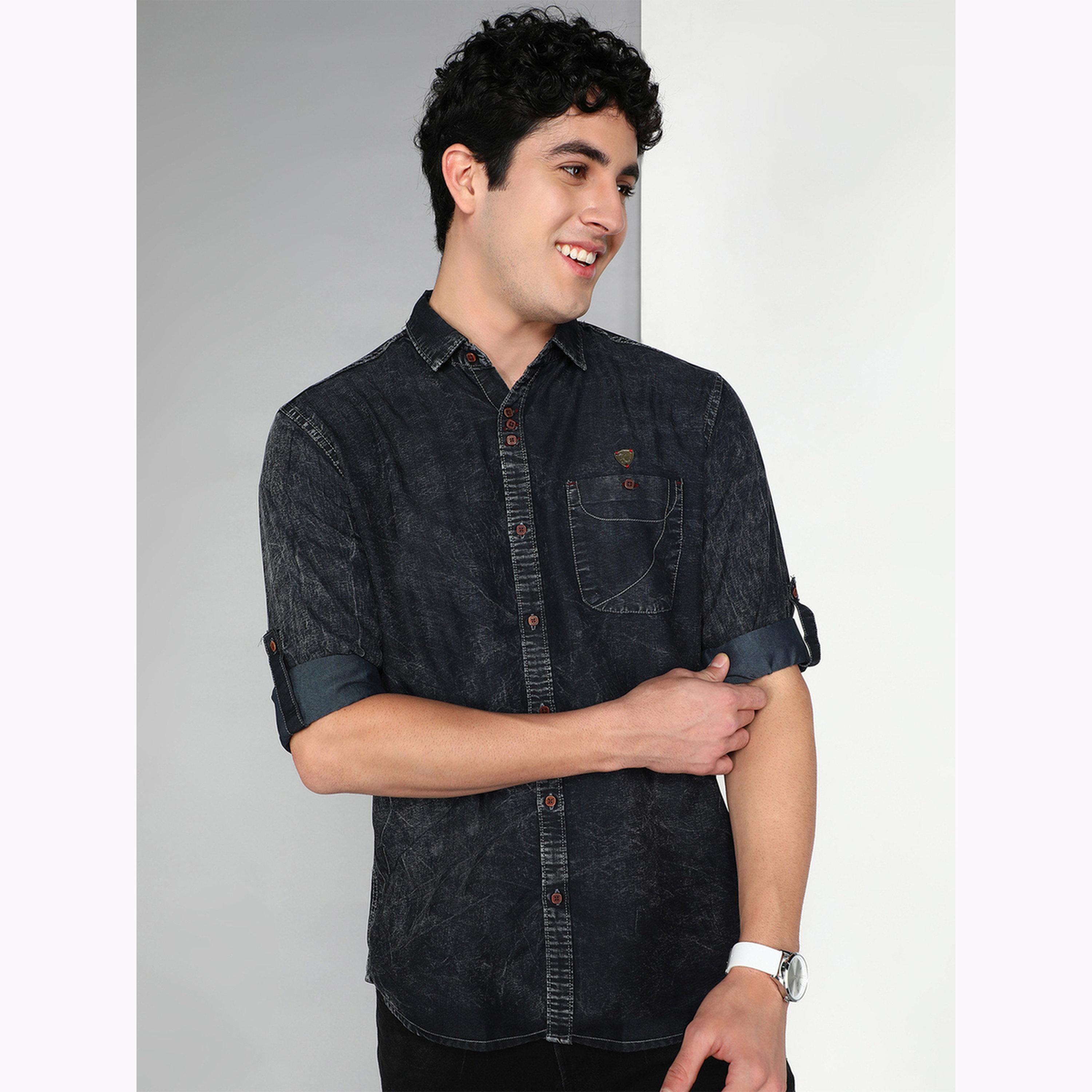 KUONS AVENUE X Styli Men Black Denim Washed Shirt-men-clothing-shirts-image-1