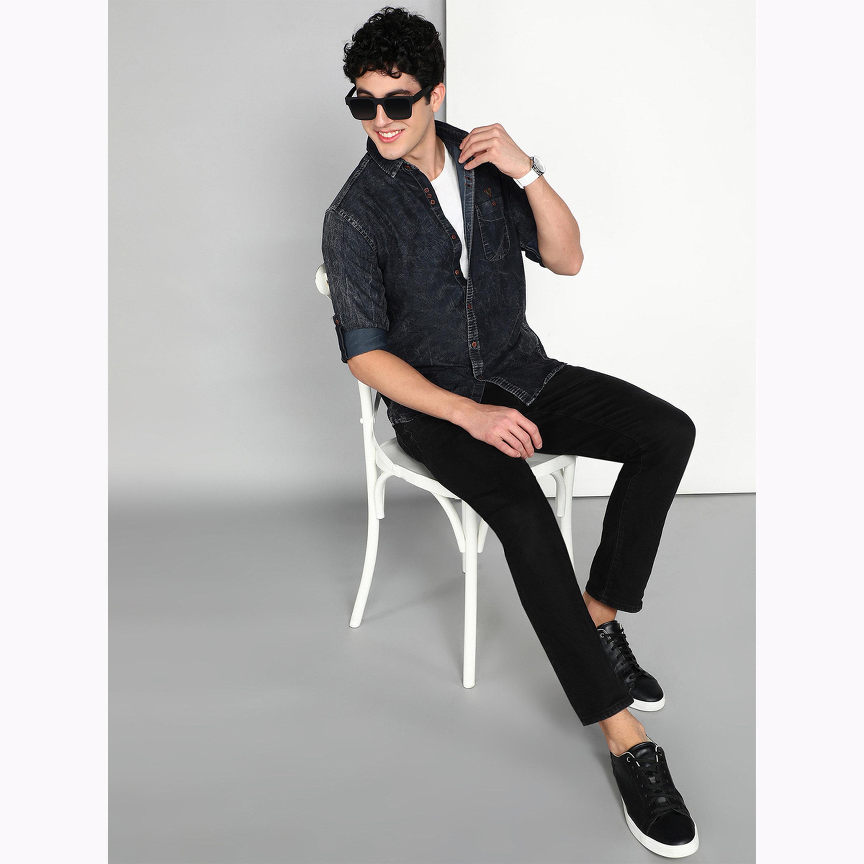 KUONS AVENUE X Styli Men Black Denim Washed Shirt-men-clothing-shirts-image-2