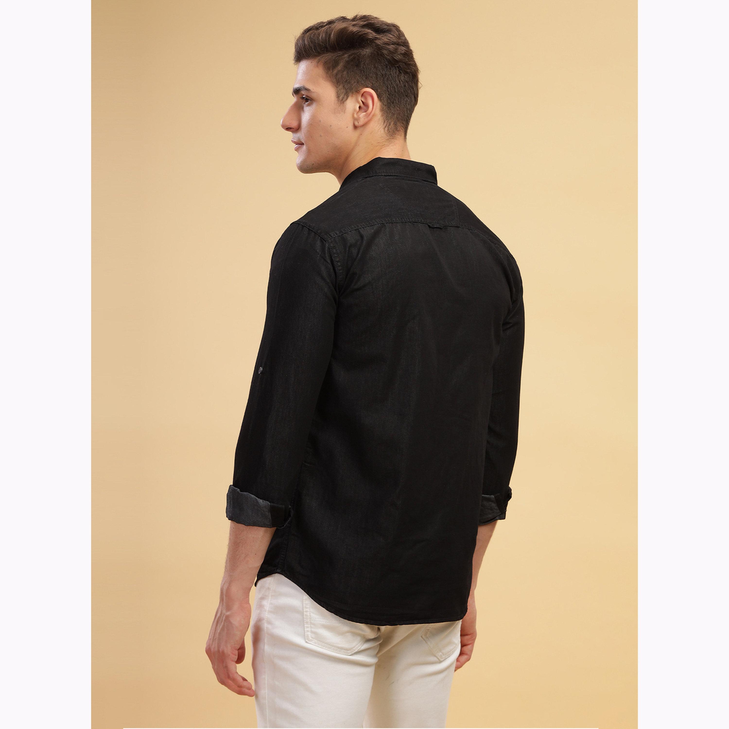 KUONS AVENUE X Styli Men Black Double Pocket Denim Shirt-men-clothing-shirts-image-3