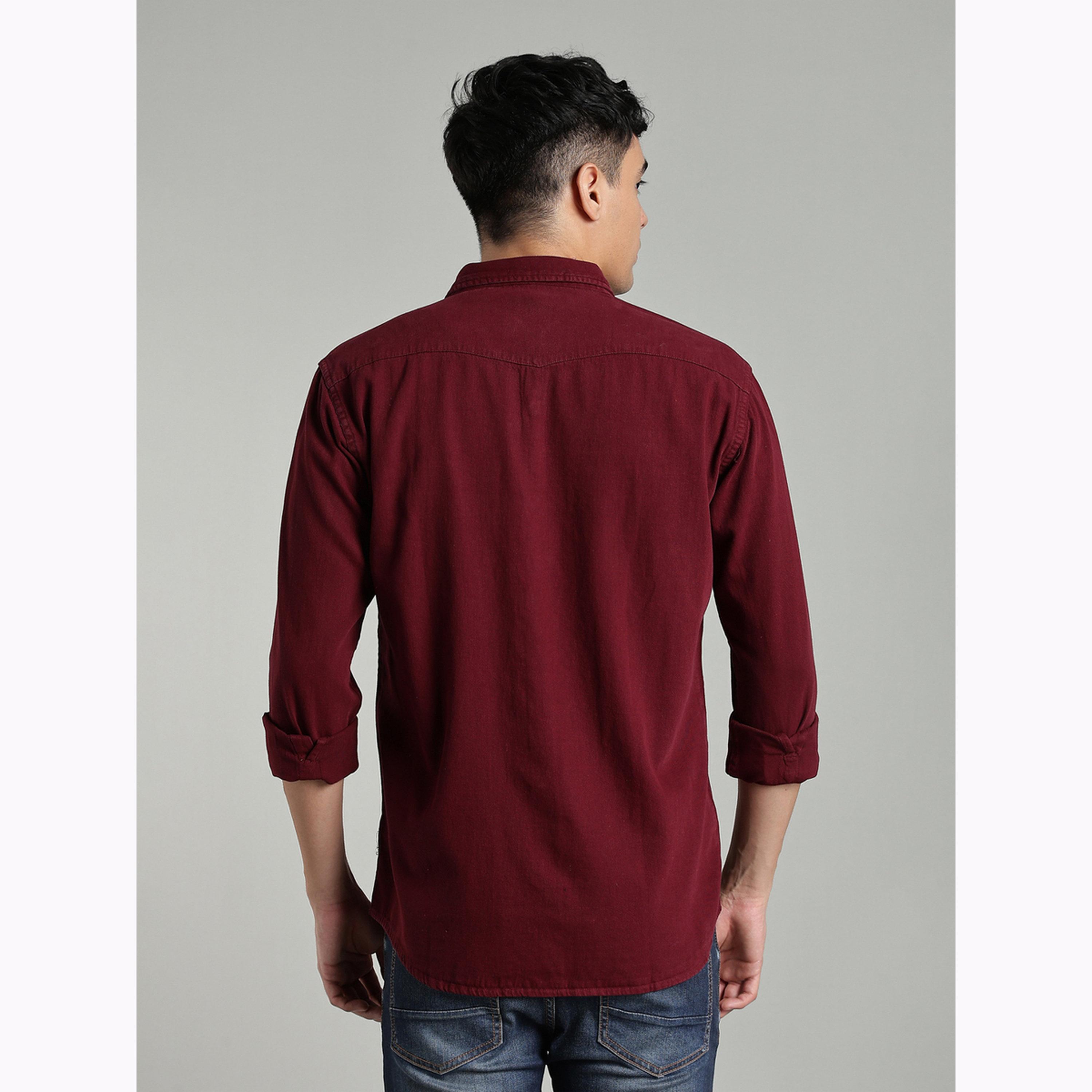 KUONS AVENUE X Styli Burgundy Denim Double Pocket Shirt-men-clothing-shirts-image-3