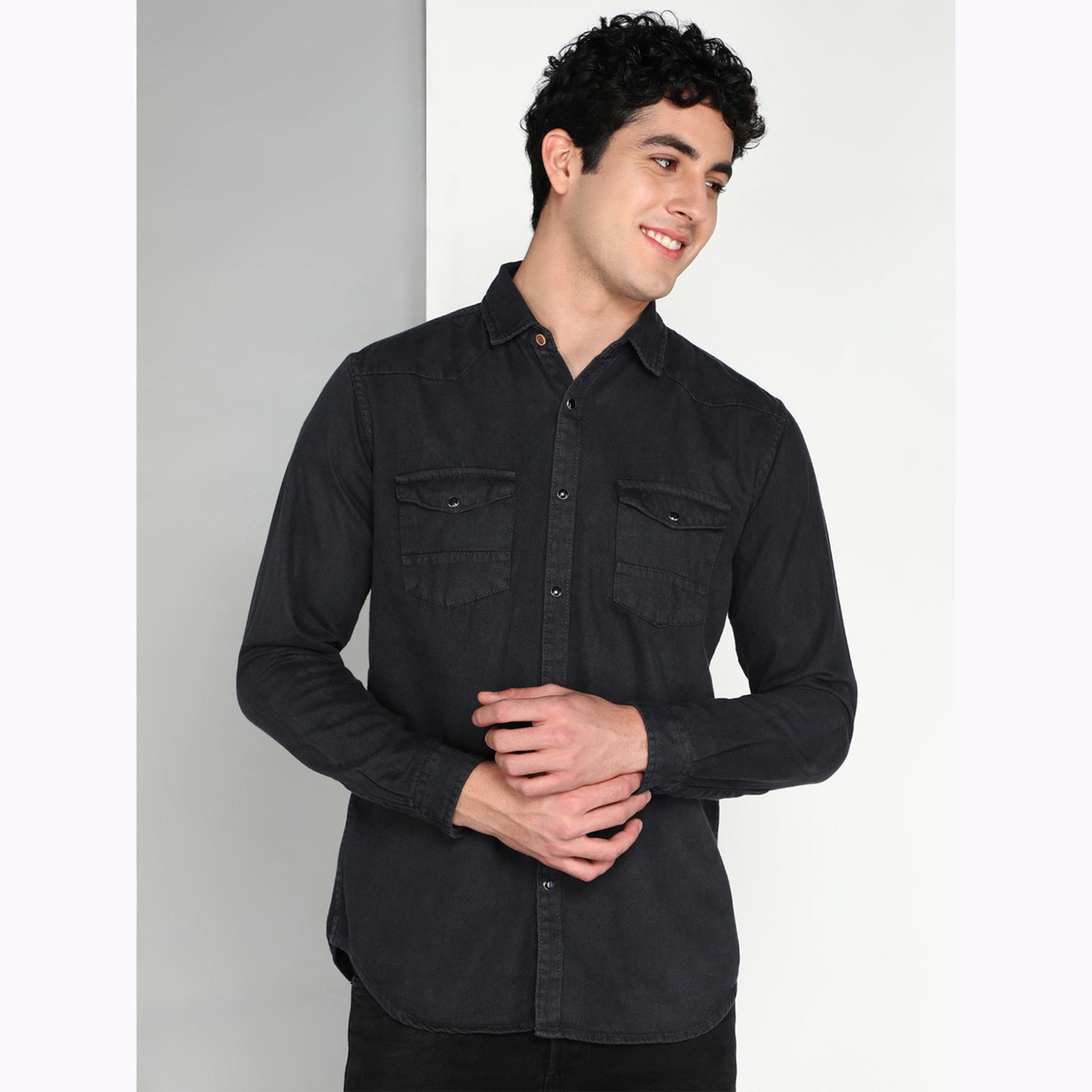 KUONS AVENUE X Styli Men Grey Denim Buttoned Shirt-men-clothing-shirts-image-1