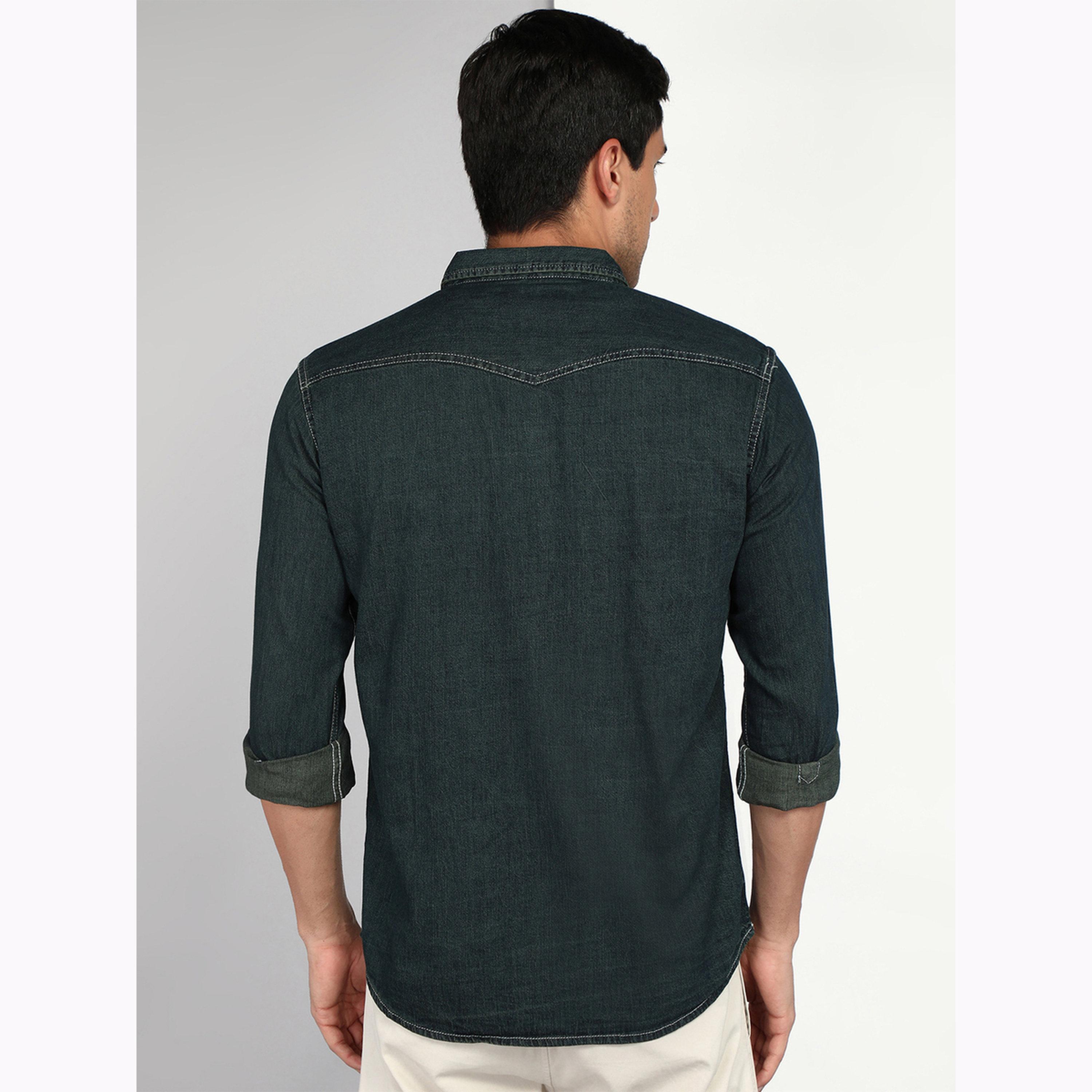 قميص دنيم رجالي أخضر بجيبين-men-clothing-shirts-image-3