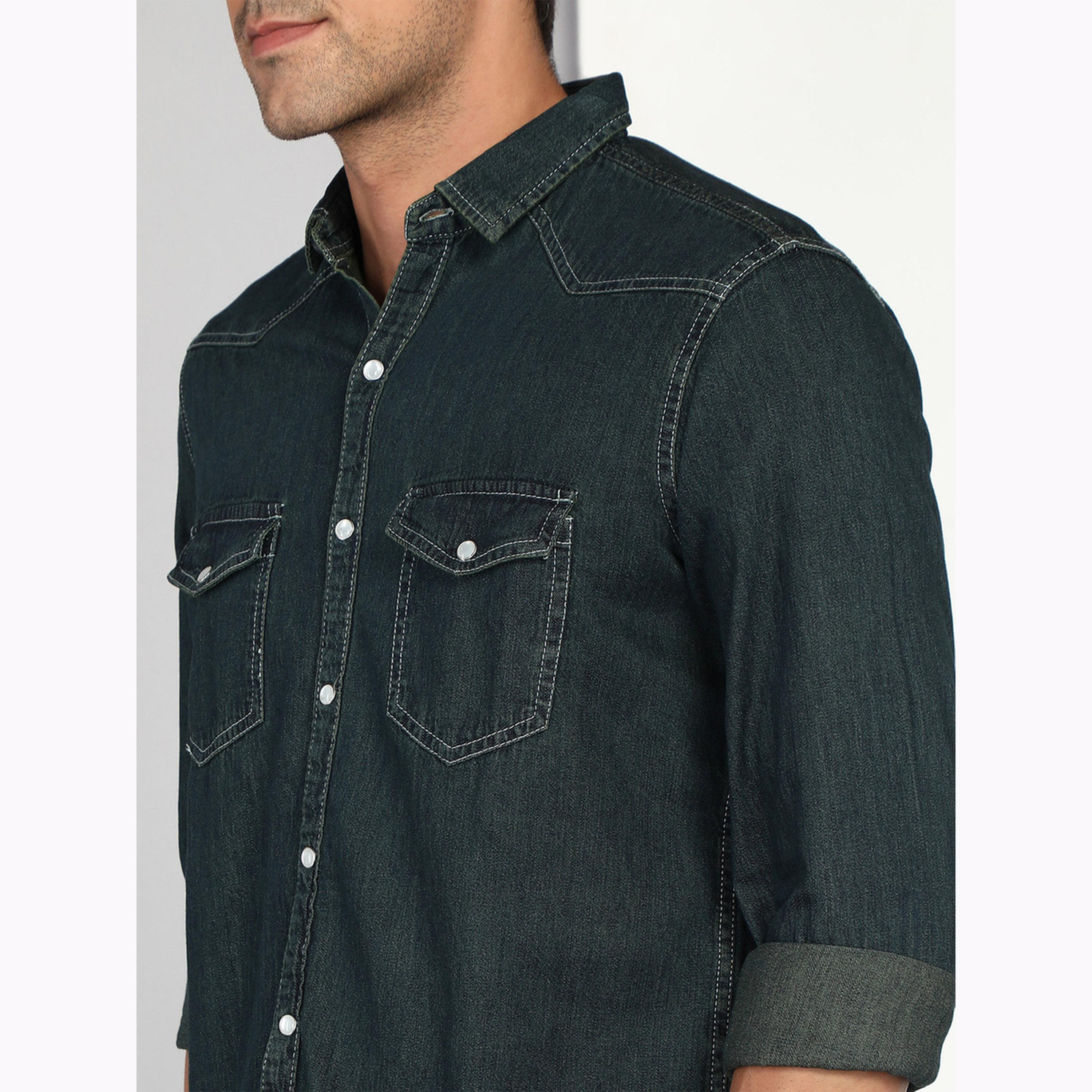 قميص دنيم رجالي أخضر بجيبين-men-clothing-shirts-image-5