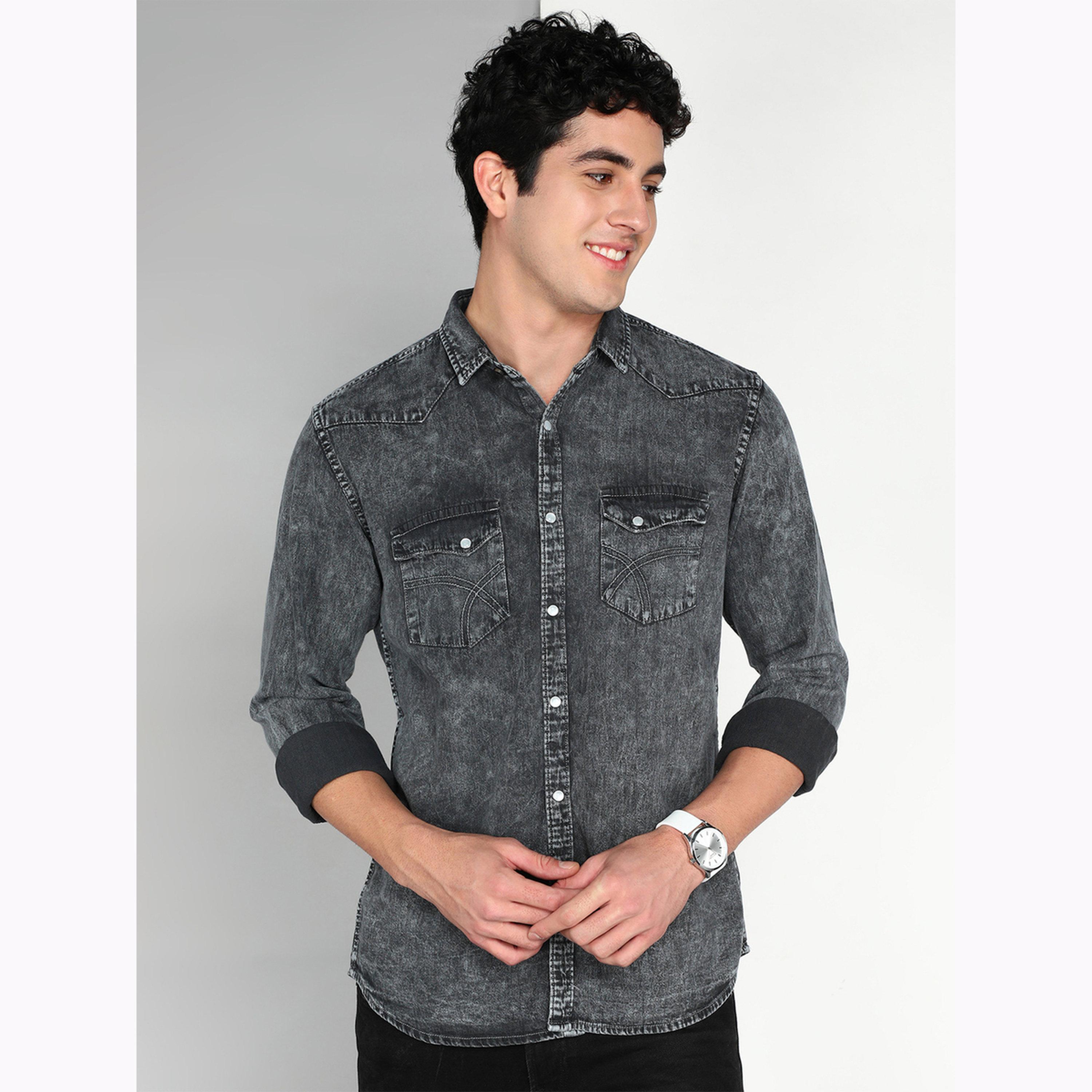 قميص دنيم رجالي رمادي بجيبين-men-clothing-shirts-image-1