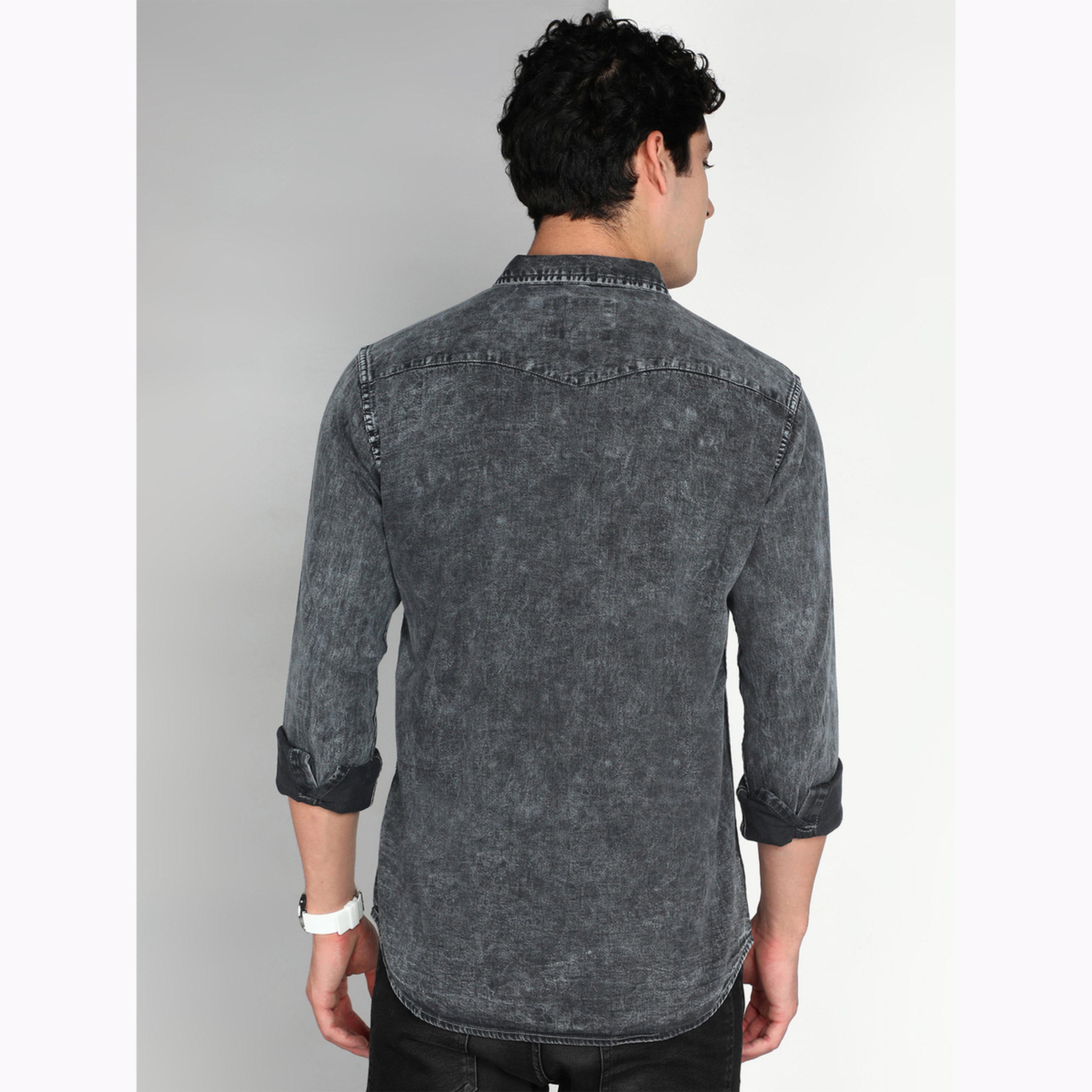 KUONS AVENUE X Styli Men Grey Double Pockets Denim Shirt-men-clothing-shirts-image-3