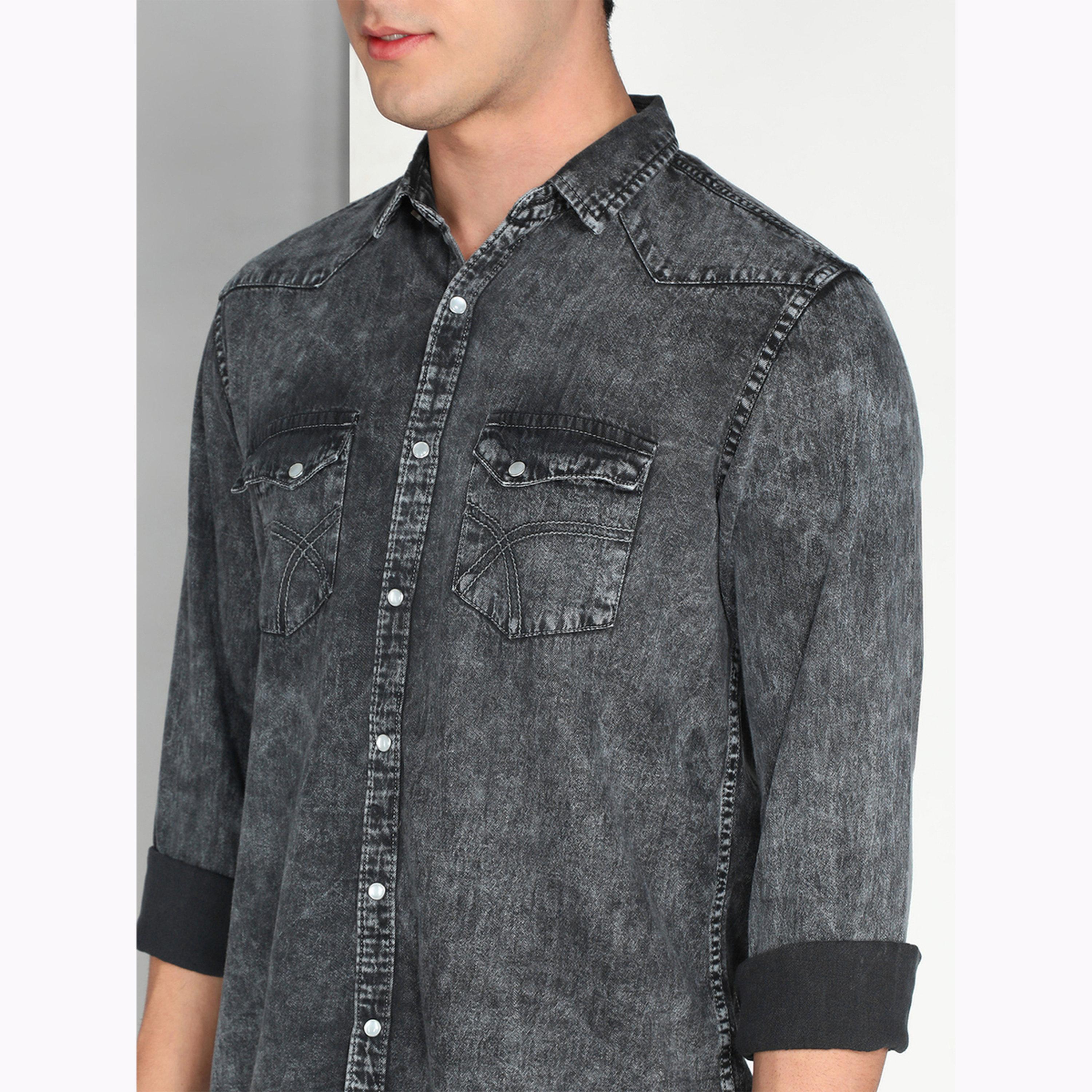 KUONS AVENUE X Styli Men Grey Double Pockets Denim Shirt-men-clothing-shirts-image-5