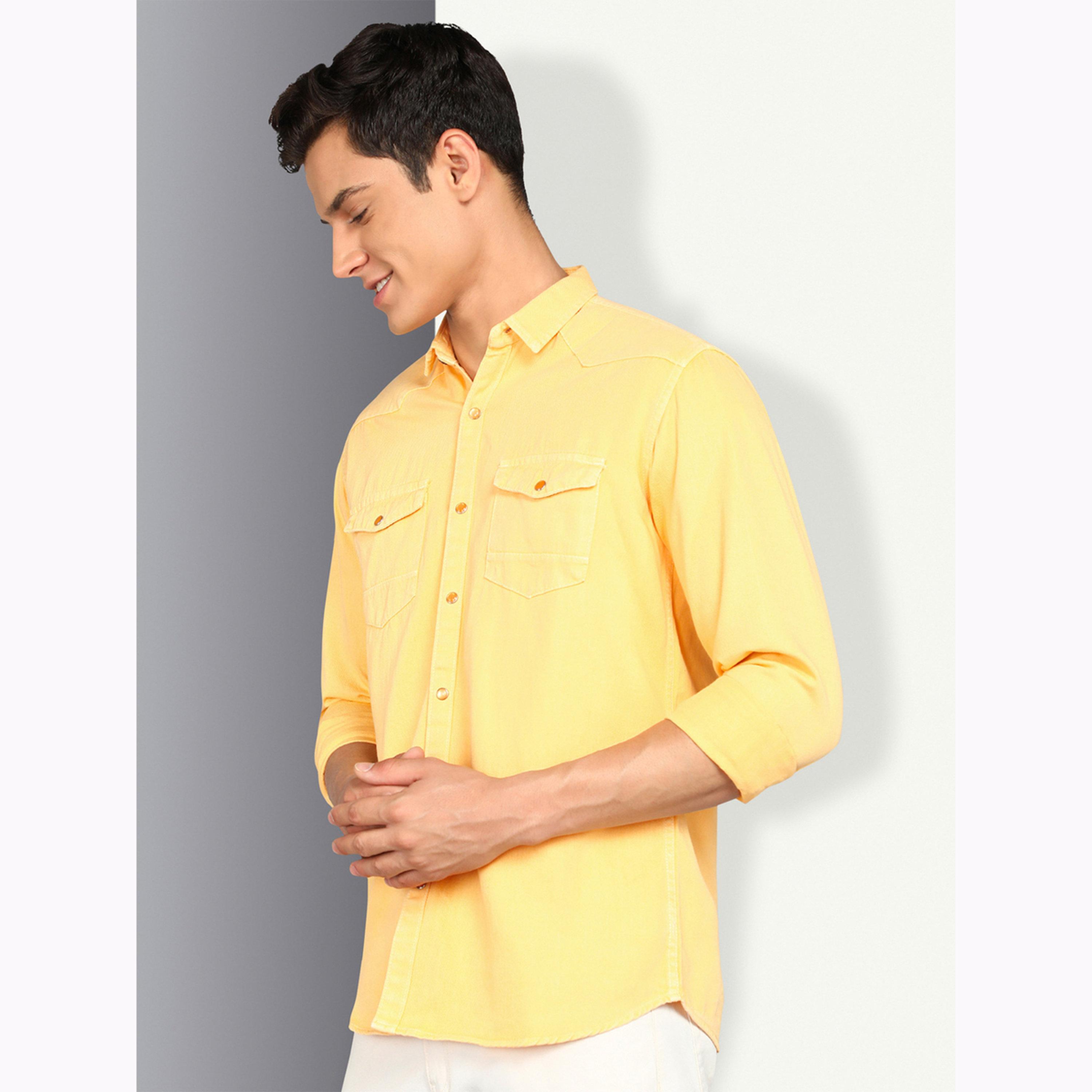 قميص دنيم رجالي أصفر بجيبين-men-clothing-shirts-image-4