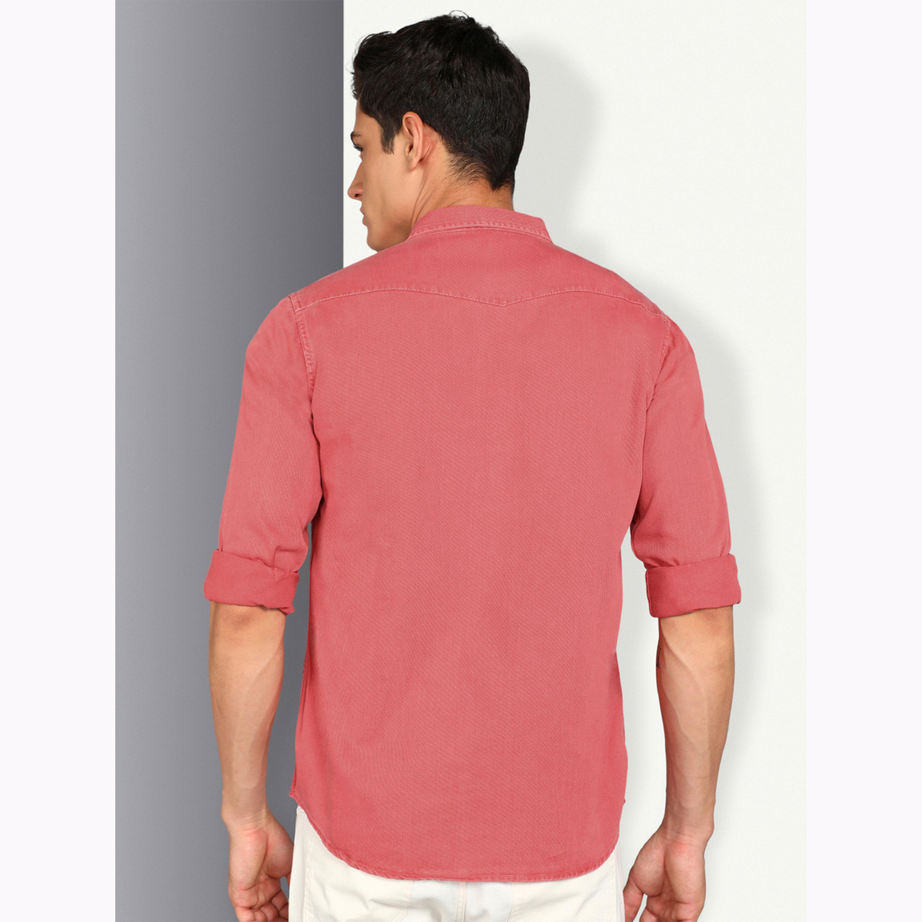 KUONS AVENUE X Styli Men Pink Double Pockets Denim Shirt-men-clothing-shirts-image-3