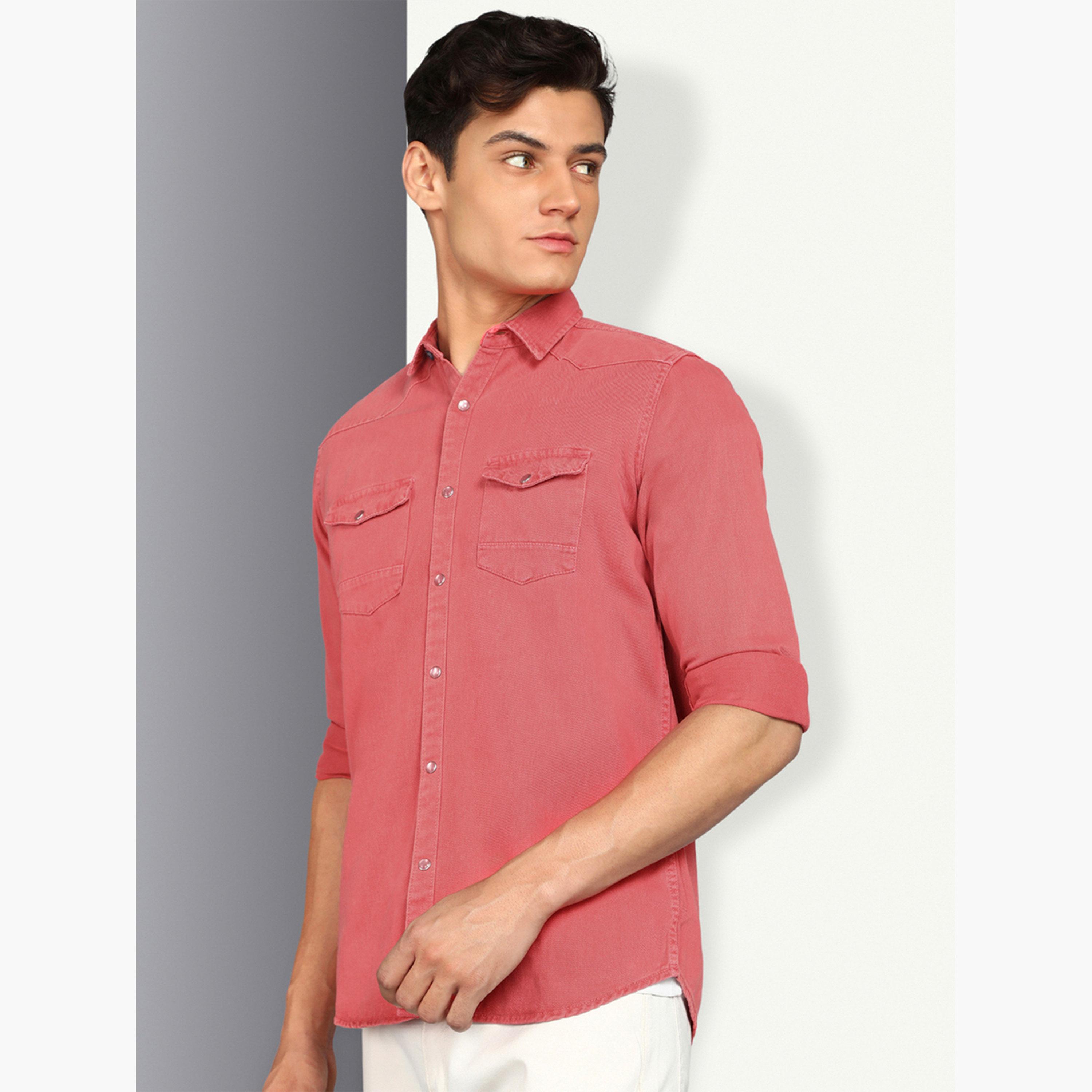 قميص دنيم رجالي وردي بجيبين-men-clothing-shirts-image-4