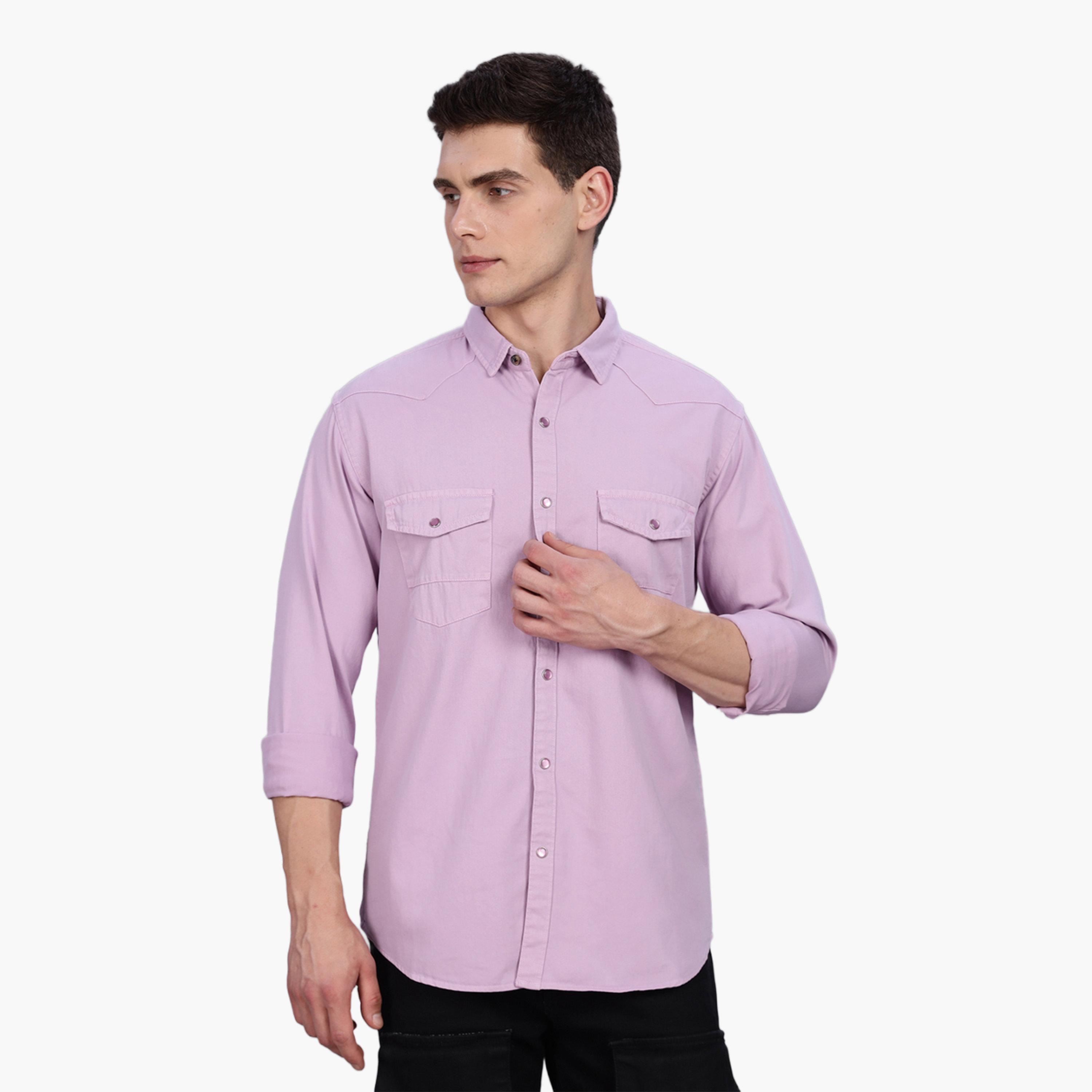 KUONS AVENUE X Styli Men Lilac Cotton Twill Spread Collar Shirt-men-clothing-shirts-image-1