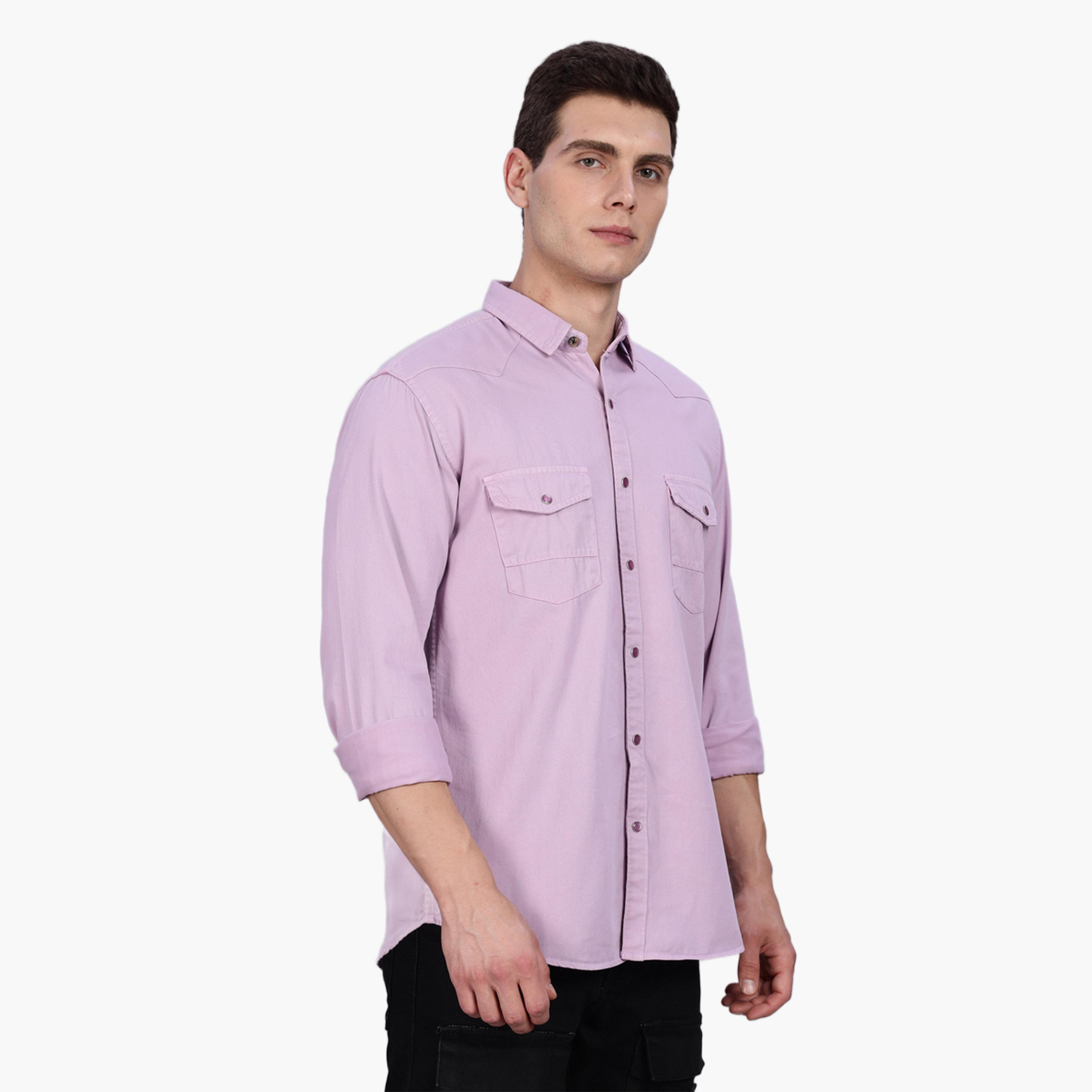 قميص رجالي ليلكي قطن تويل ياقة واسعة-men-clothing-shirts-image-4