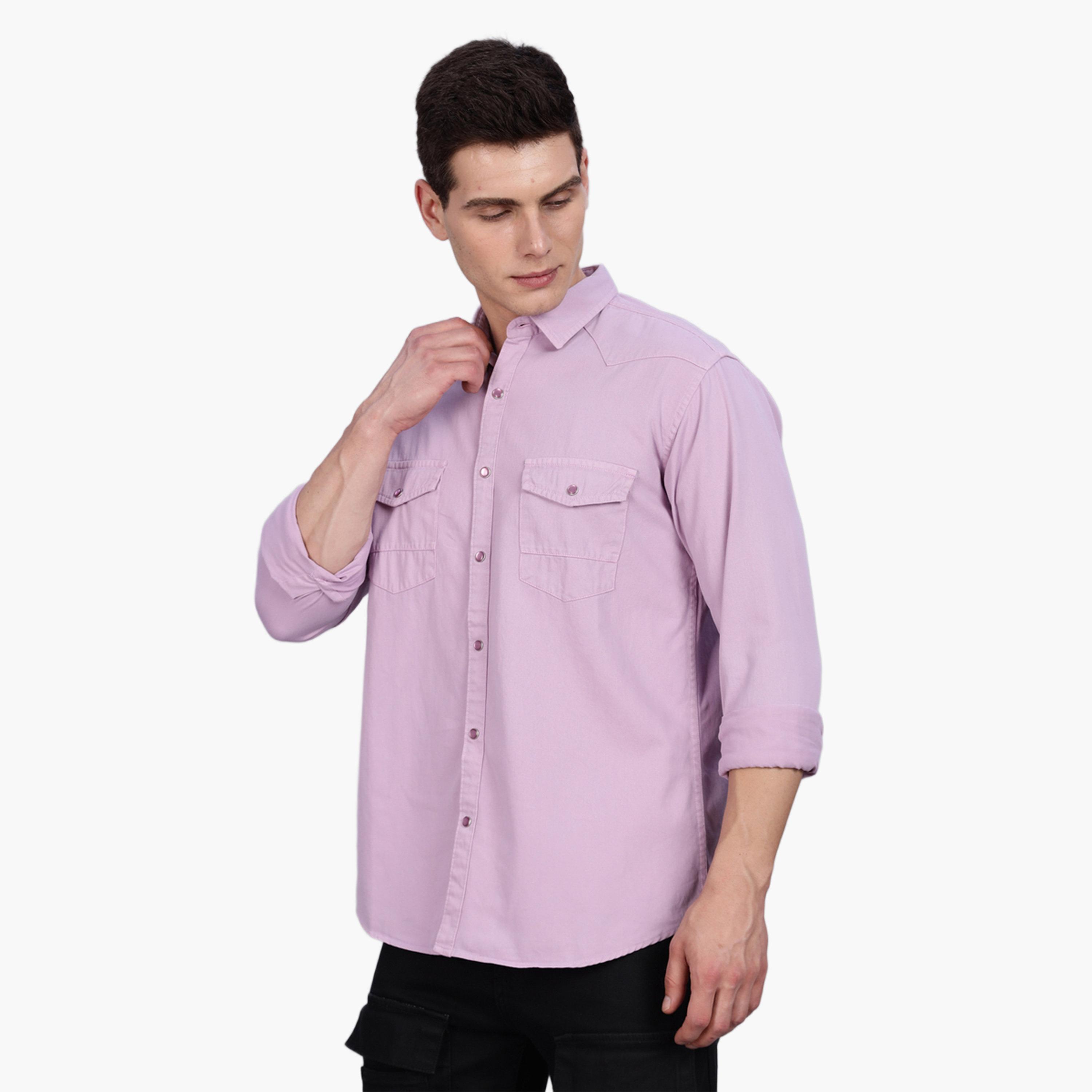 KUONS AVENUE X Styli Men Lilac Cotton Twill Spread Collar Shirt-men-clothing-shirts-image-5