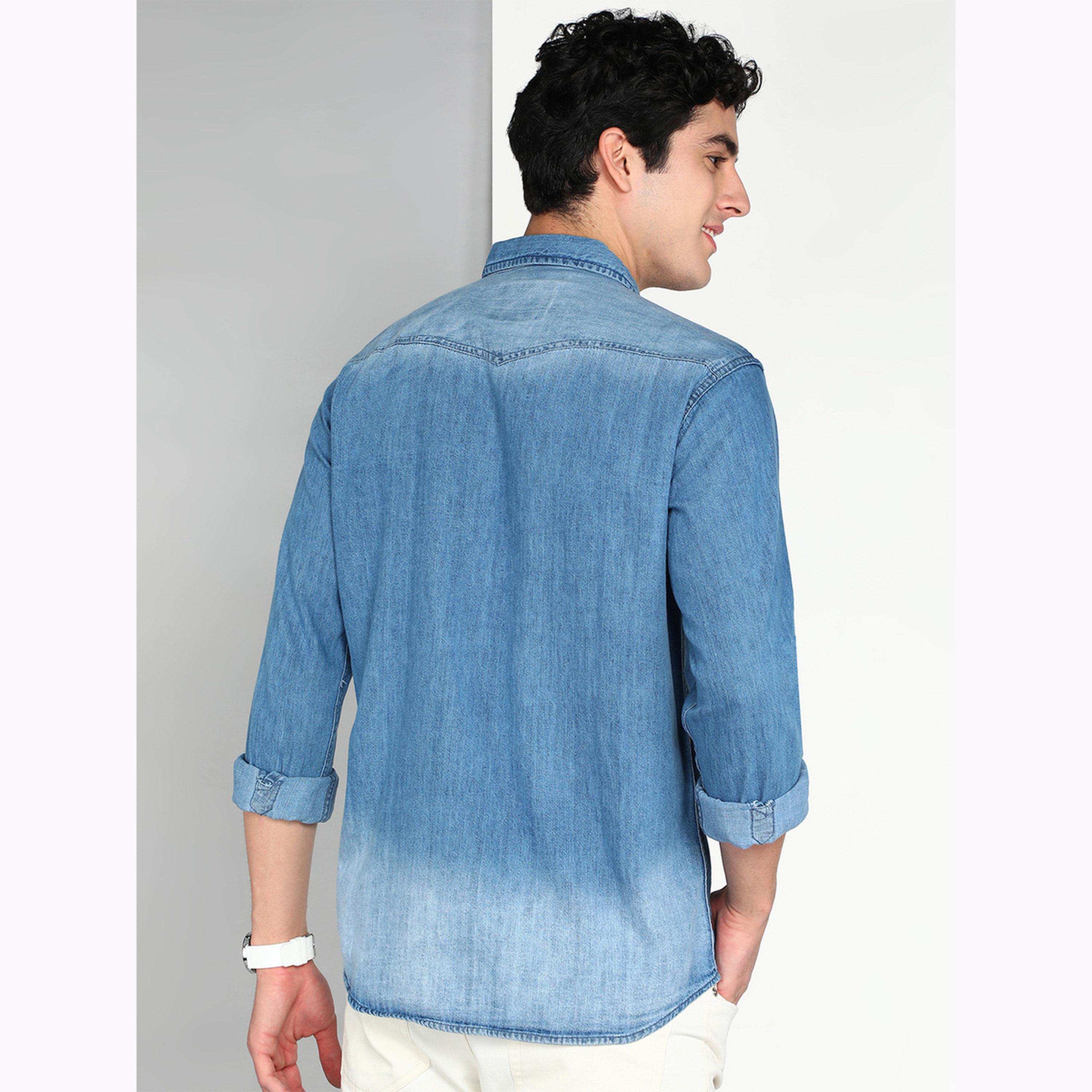 KUONS AVENUE X Styli Men Blue Denim Double Pocket Shirt-men-clothing-shirts-image-3
