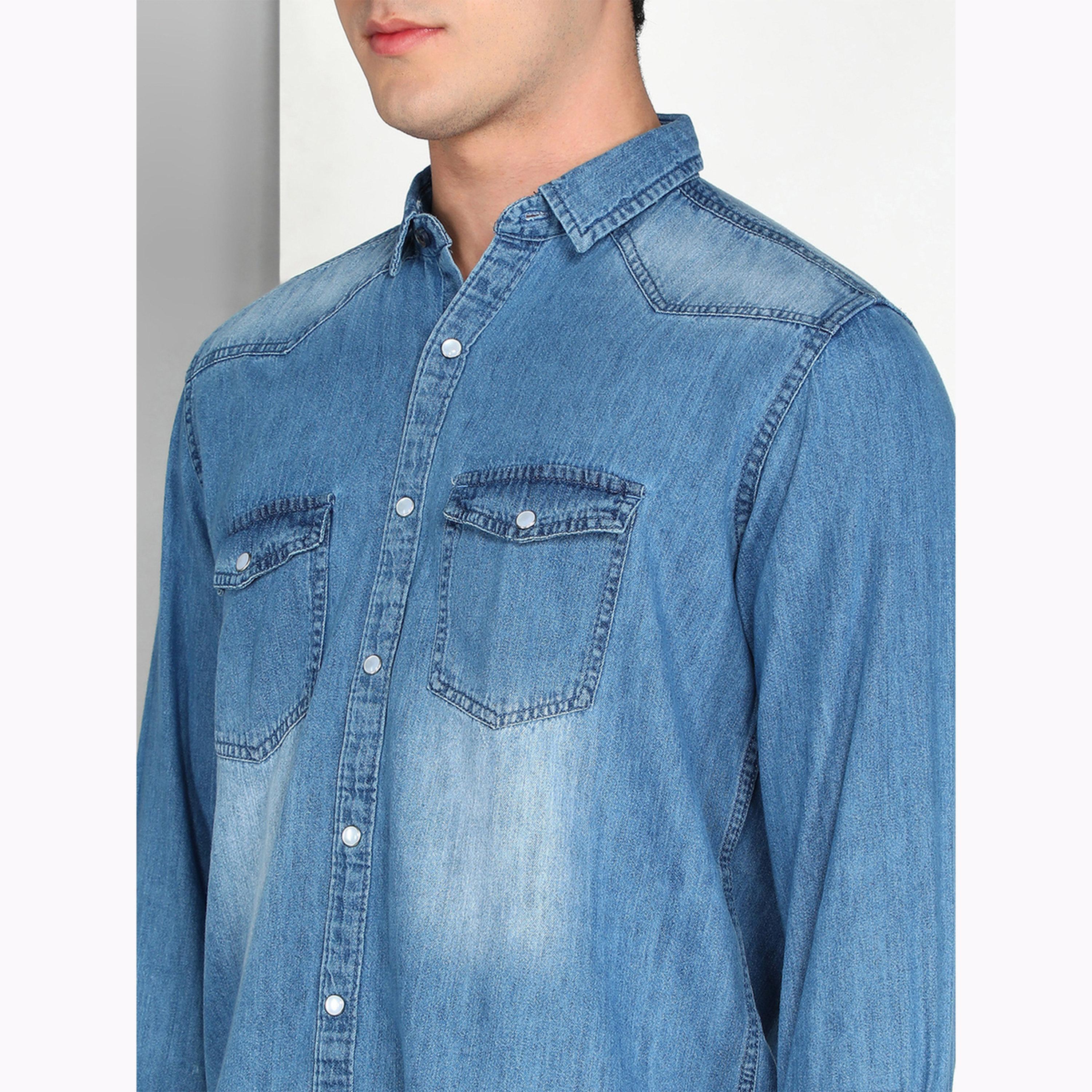KUONS AVENUE X Styli Men Blue Denim Double Pocket Shirt-men-clothing-shirts-image-5