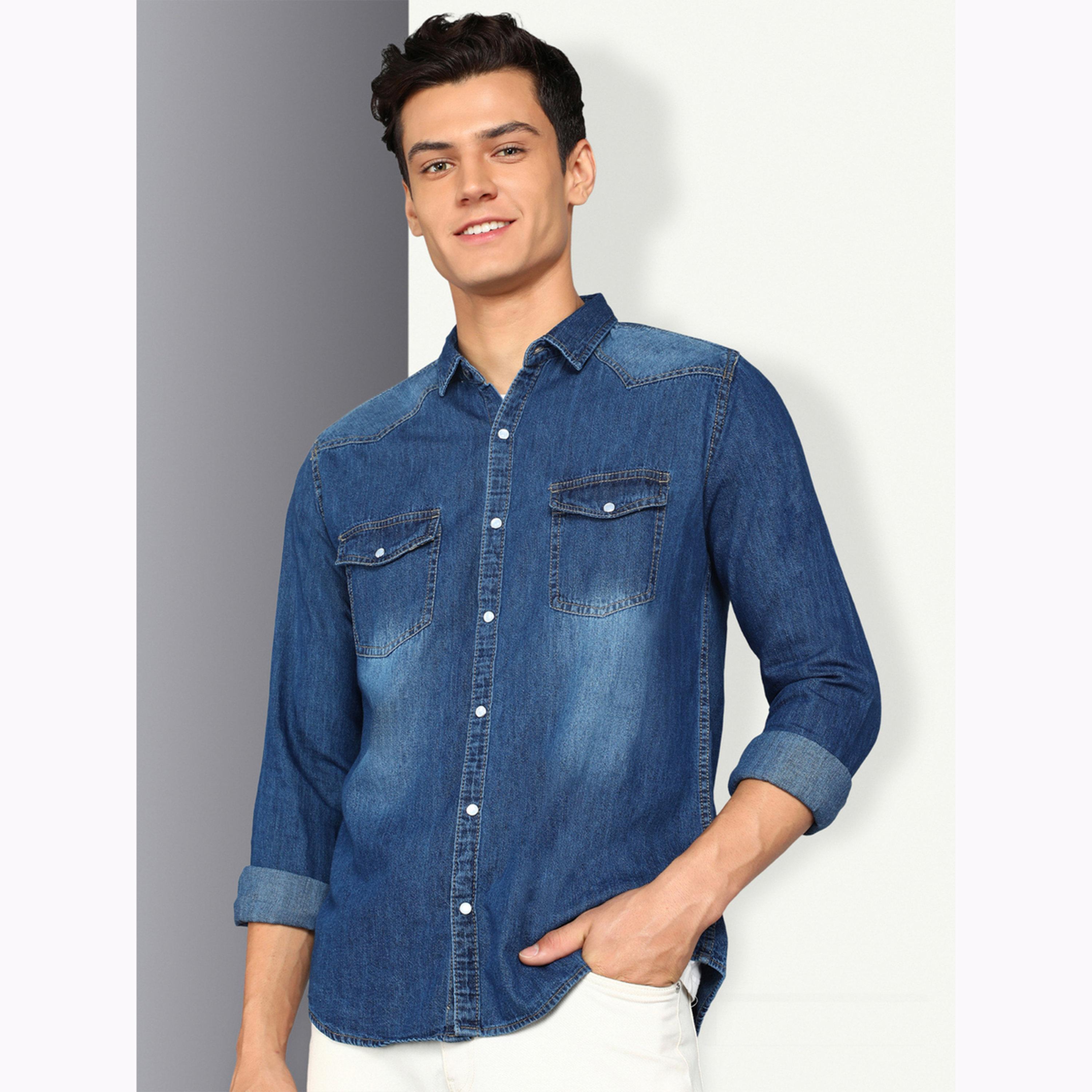 KUONS AVENUE X Styli Men Faded Denim Shirt with Flap Pocket-men-clothing-shirts-image-1