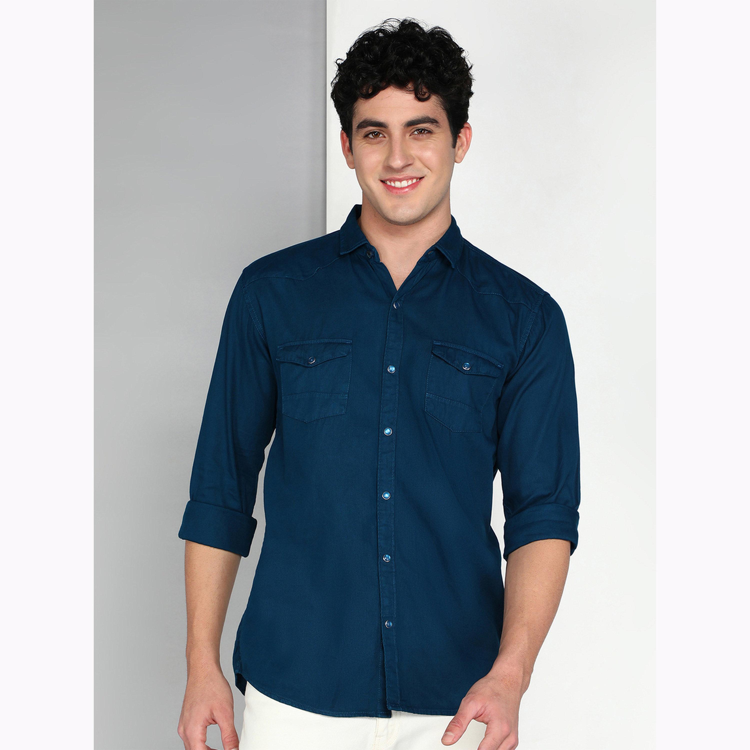 قميص قطن تويل أزرق-men-clothing-shirts-image-1