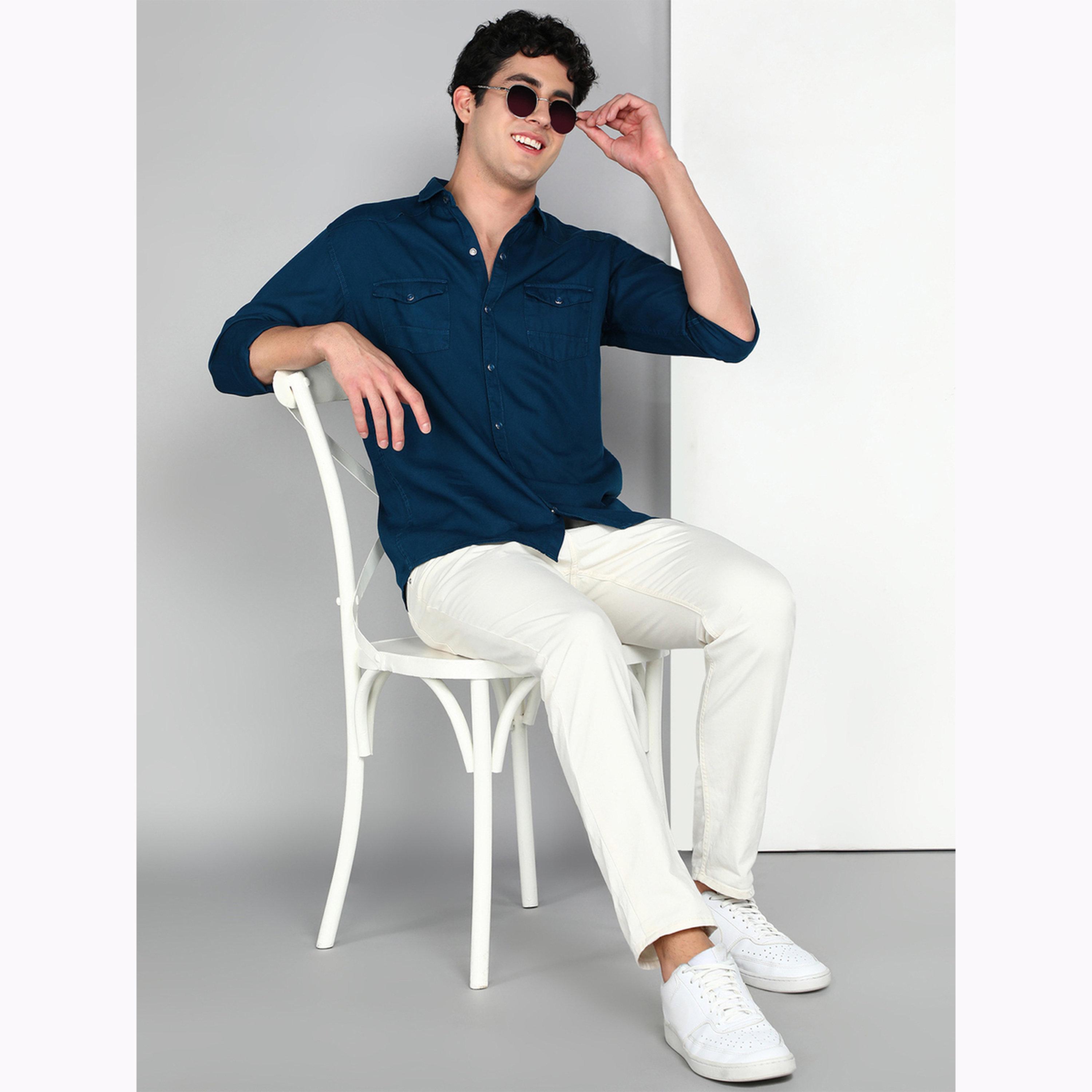 KUONS AVENUE X Styli Men Blue Cotton Twill Shirt-men-clothing-shirts-image-2