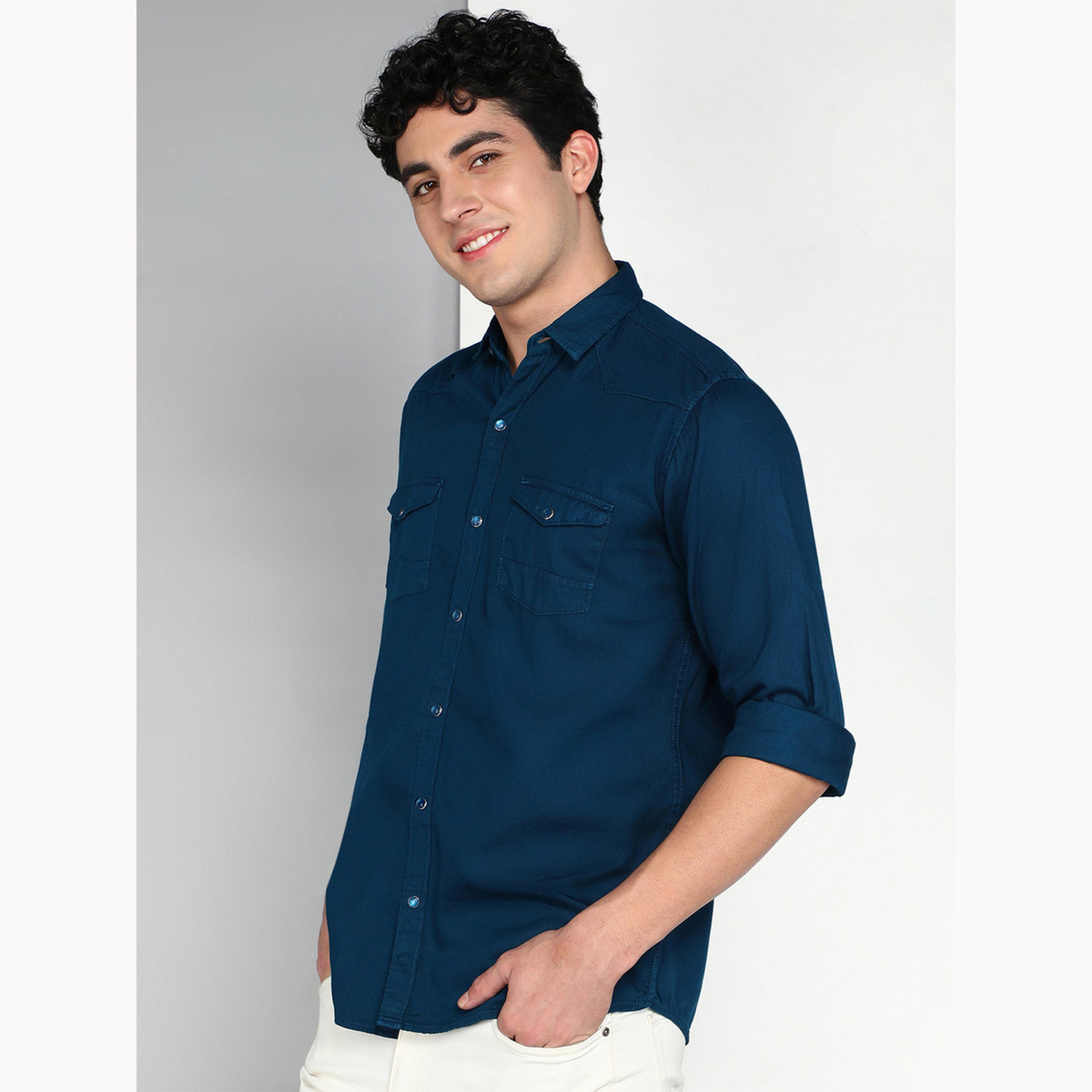 KUONS AVENUE X Styli Men Blue Cotton Twill Shirt-men-clothing-shirts-image-4