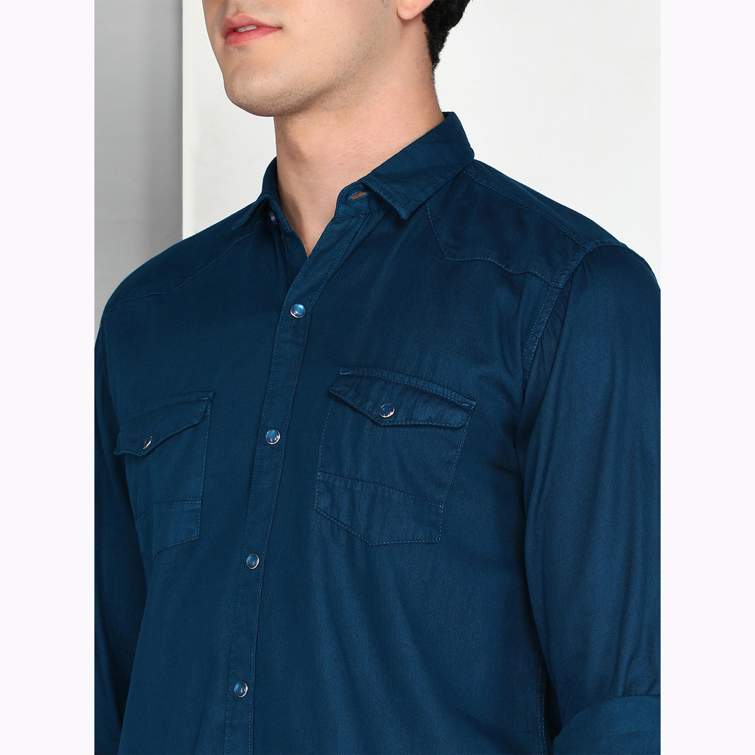 KUONS AVENUE X Styli Men Blue Cotton Twill Shirt-men-clothing-shirts-image-5