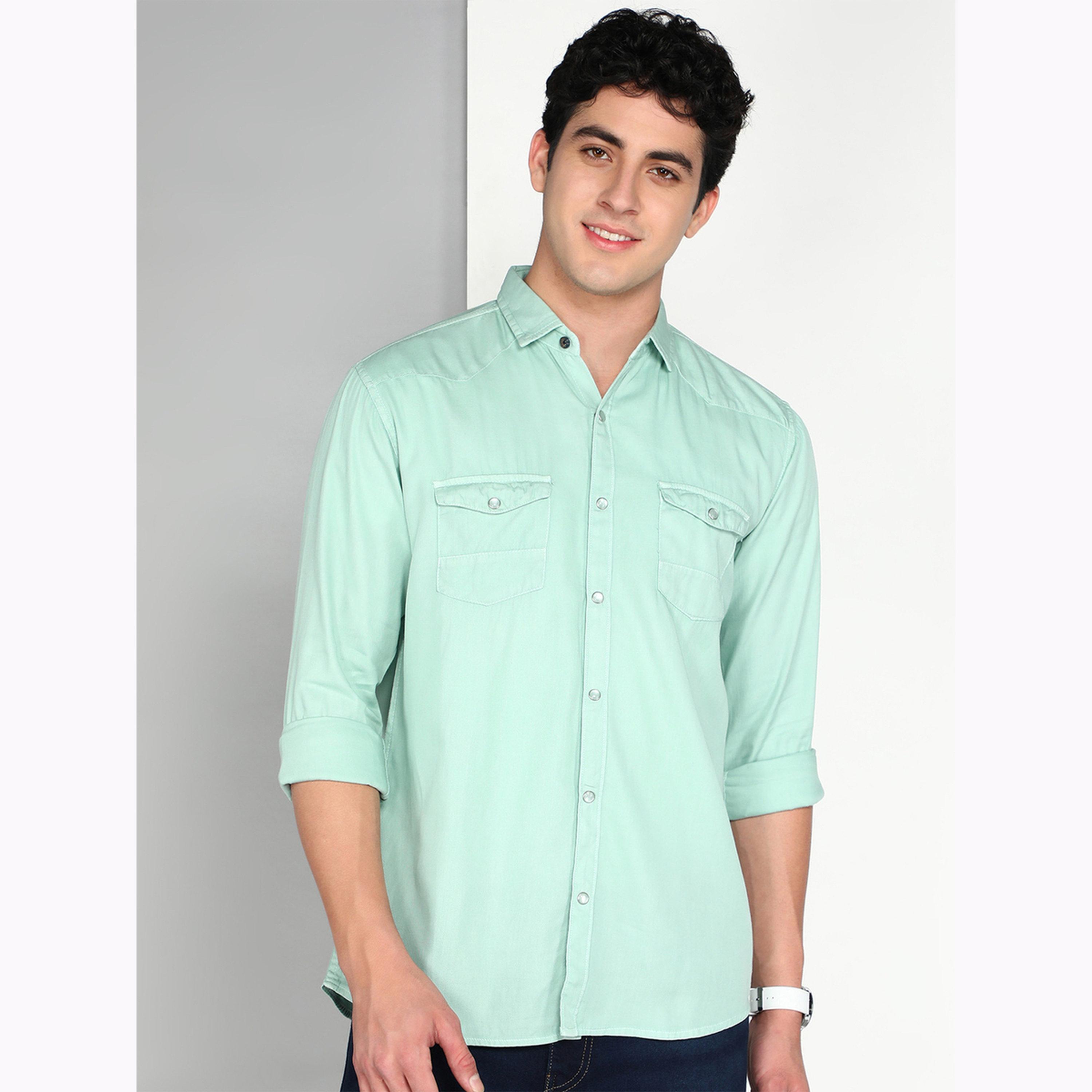 قميص قطن تويل أخضر-men-clothing-shirts-image-1